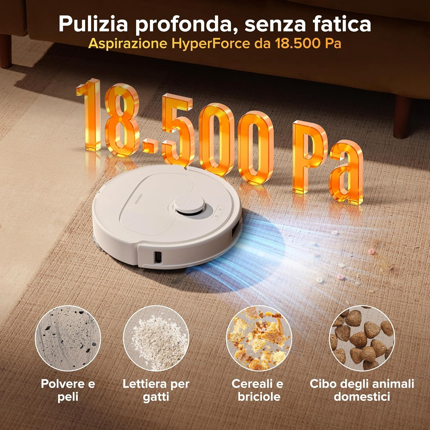 ROBOT ASPIRAPOLVERE ROBOROCK QREVO S PROX W        , Potenza 60 W, Lavapavimenti, Autonomia fino a 180 min, Sensore di superficie, Spazzola laterale, Base di carica, Bianco