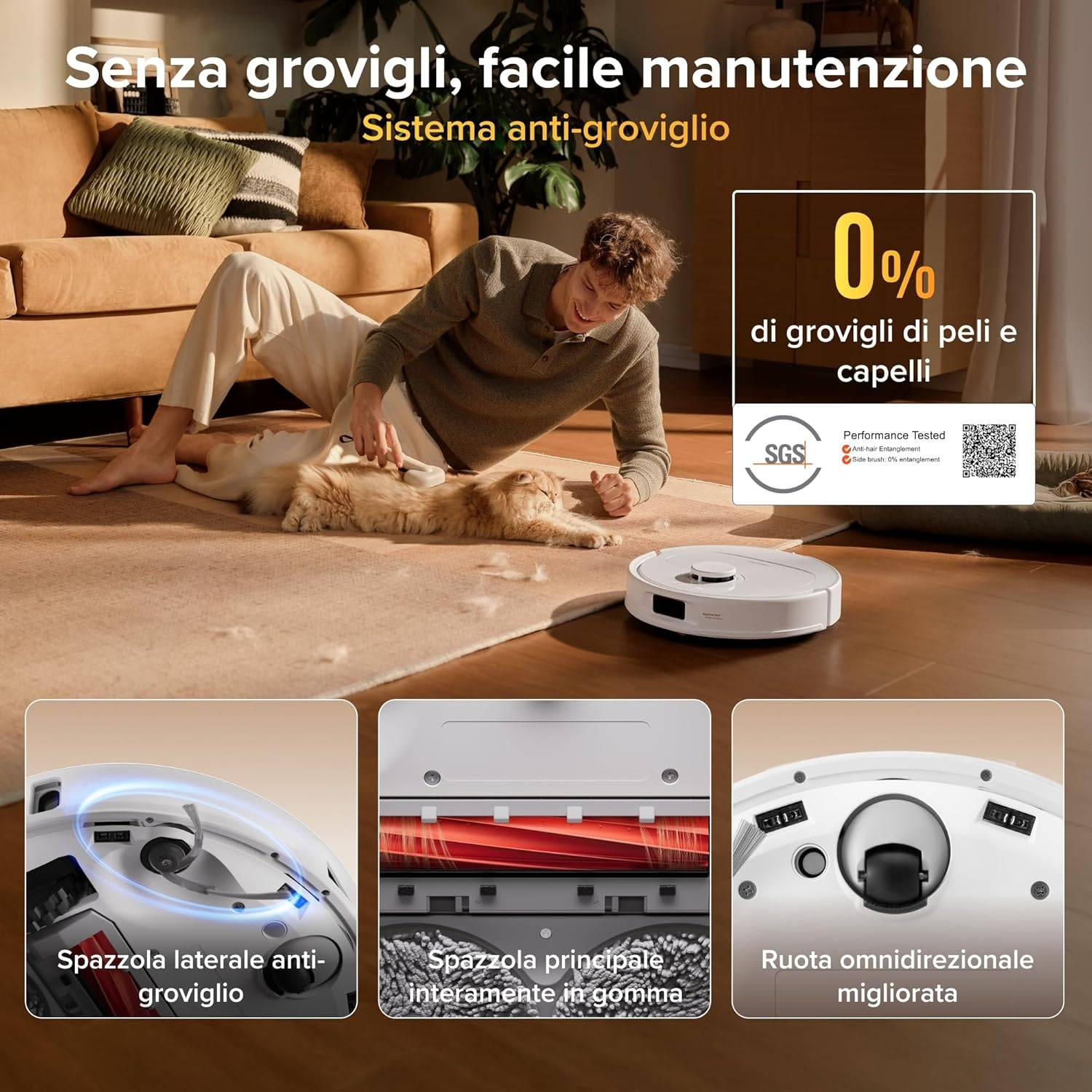 ROBOT ASPIRAPOLVERE ROBOROCK QREVO S PROX W        , Potenza 60 W, Lavapavimenti, Autonomia fino a 180 min, Sensore di superficie, Spazzola laterale, Base di carica, Bianco