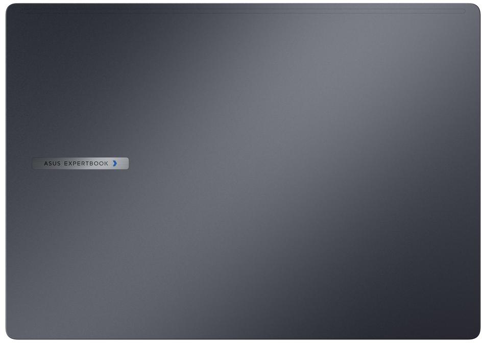 Sötétszürke Asus Expertbook laptop fedél ezüst logóval.