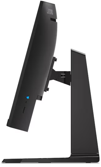 Fekete Lenovo monitor oldalsó profilképe ergonomikus állványon.