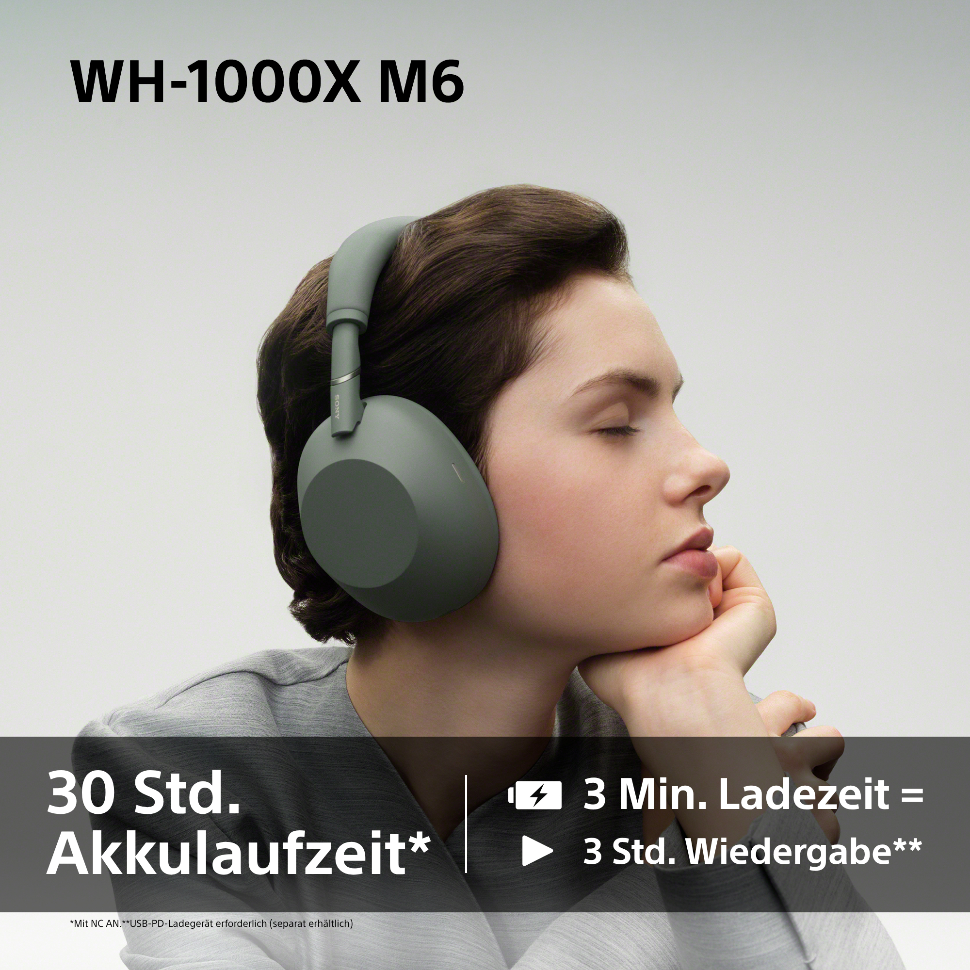 SONY WH-1000XM6 Premium Noise Cancelling, Over-ear Kopfhörer Bluetooth Olive Grau