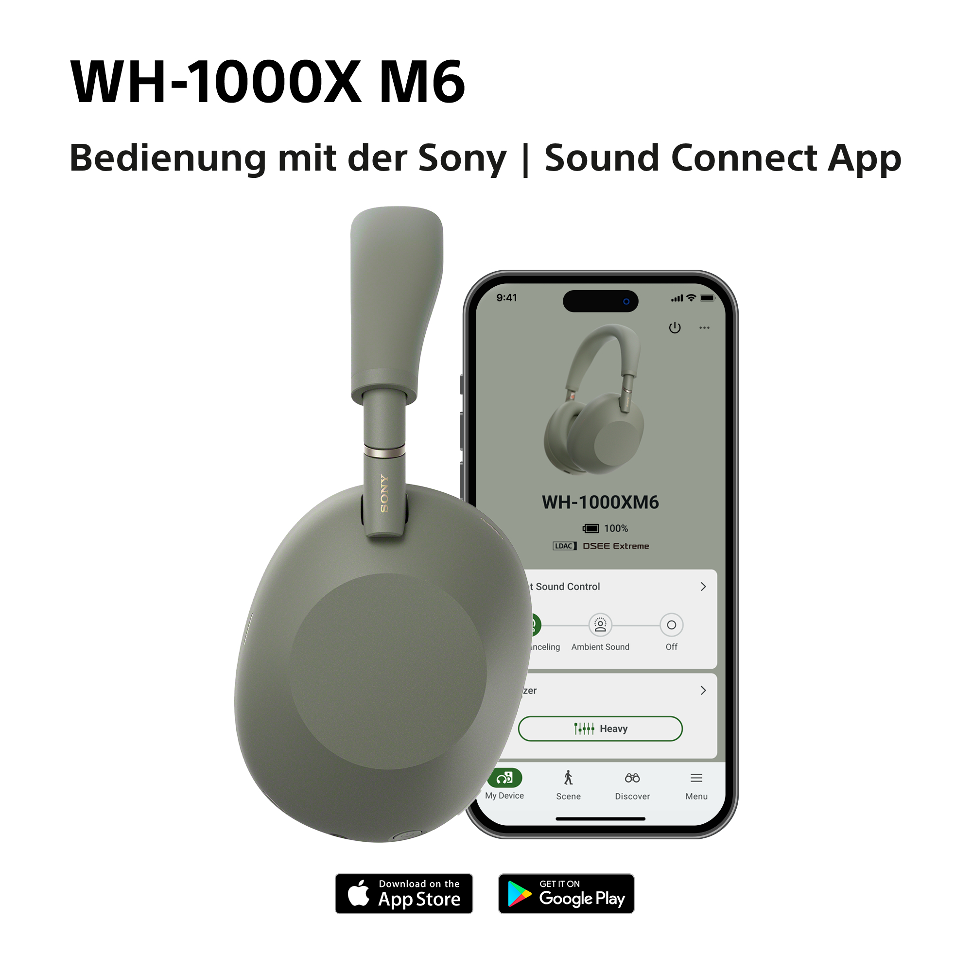 SONY WH-1000XM6 Premium Noise Cancelling, Over-ear Kopfhörer Bluetooth Olive Grau