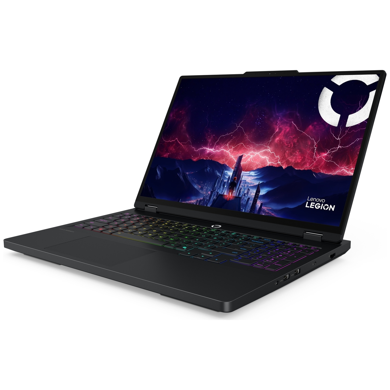 Ordinateur portable de jeu Lenovo Legion noir avec clavier rétroéclairé coloré et écran vibrant.