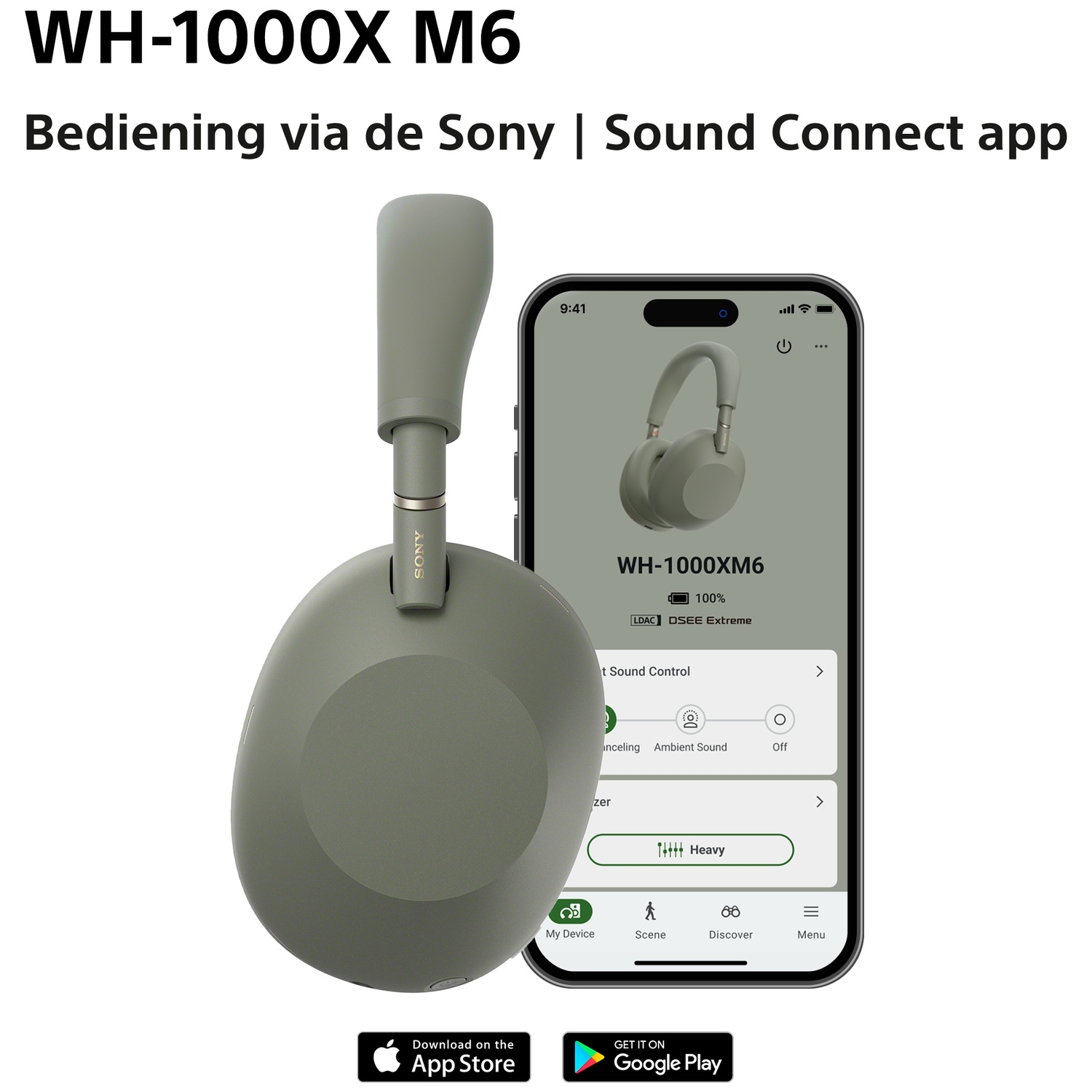 SONY WH-1000XM6 Olive Grey Over-ear Draadloze hoofdtelefoon Met Noise-cancelling