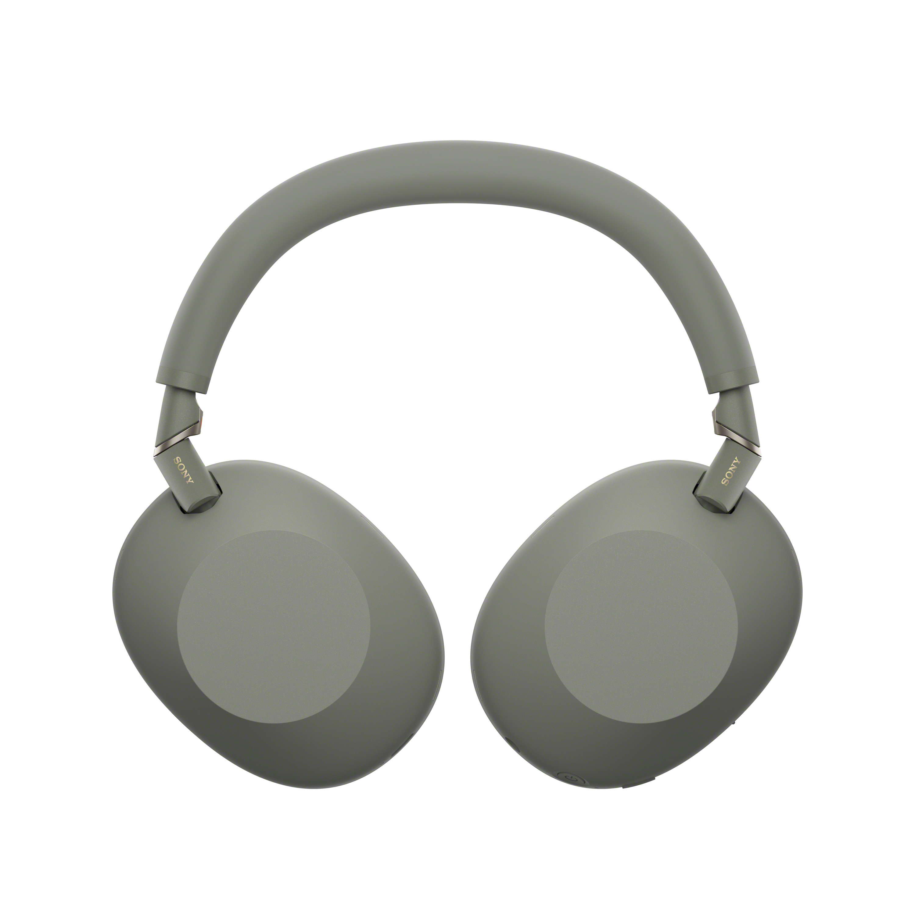 Graue kabellose Over-Ear-Kopfhörer vor weißem Hintergrund.