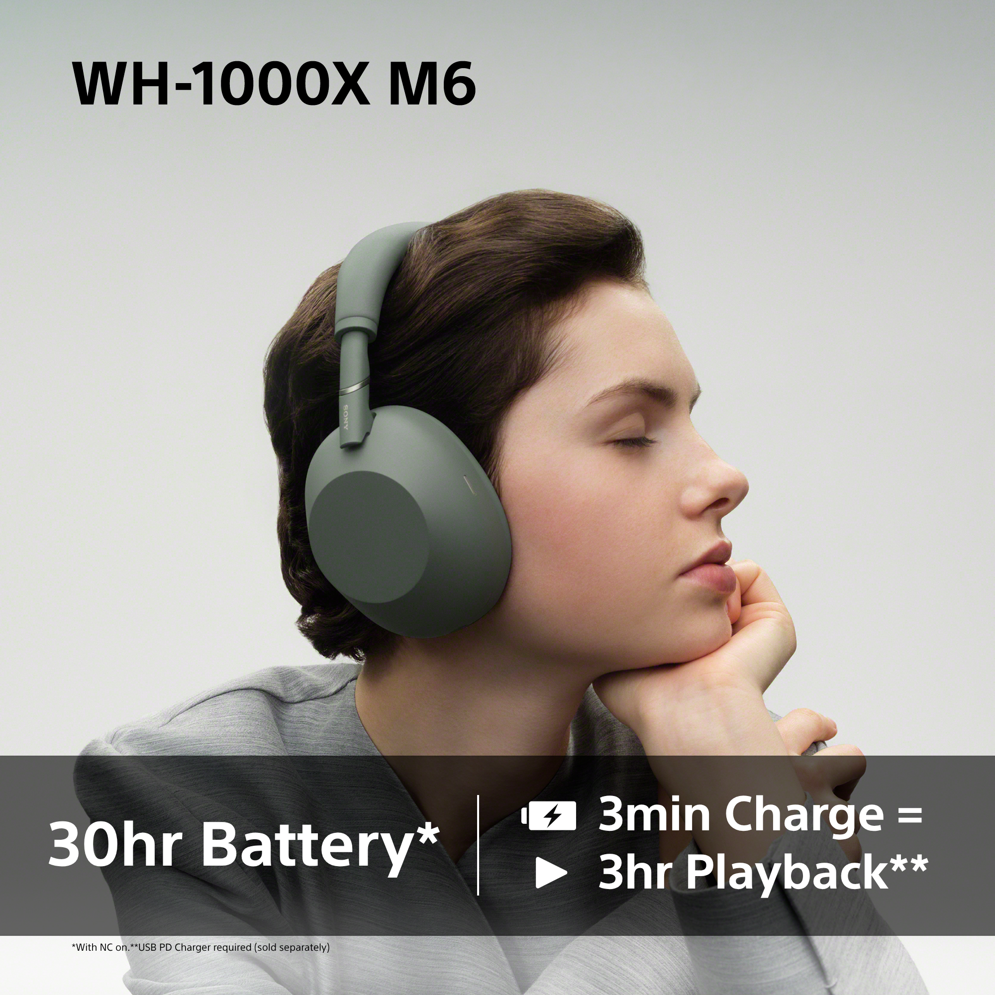 SONY WH-1000X M6, Over-ear Cuffie con tecnologia di cancellazione del rumore Bluetooth (Piegabile) Olive Gray