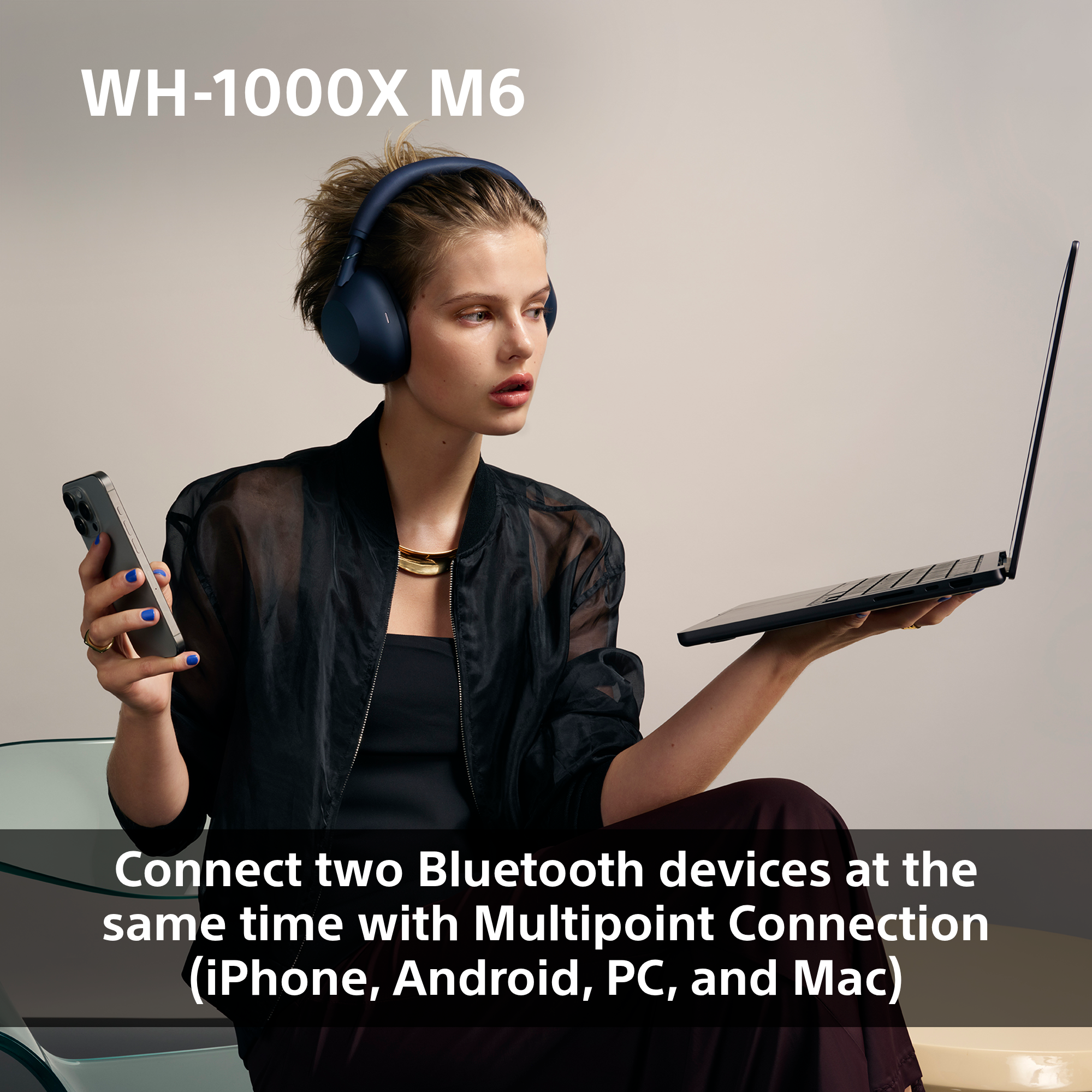 SONY WH-1000X M6, Over-ear Cuffie con tecnologia di cancellazione del rumore Bluetooth (Piegabile) Olive Gray