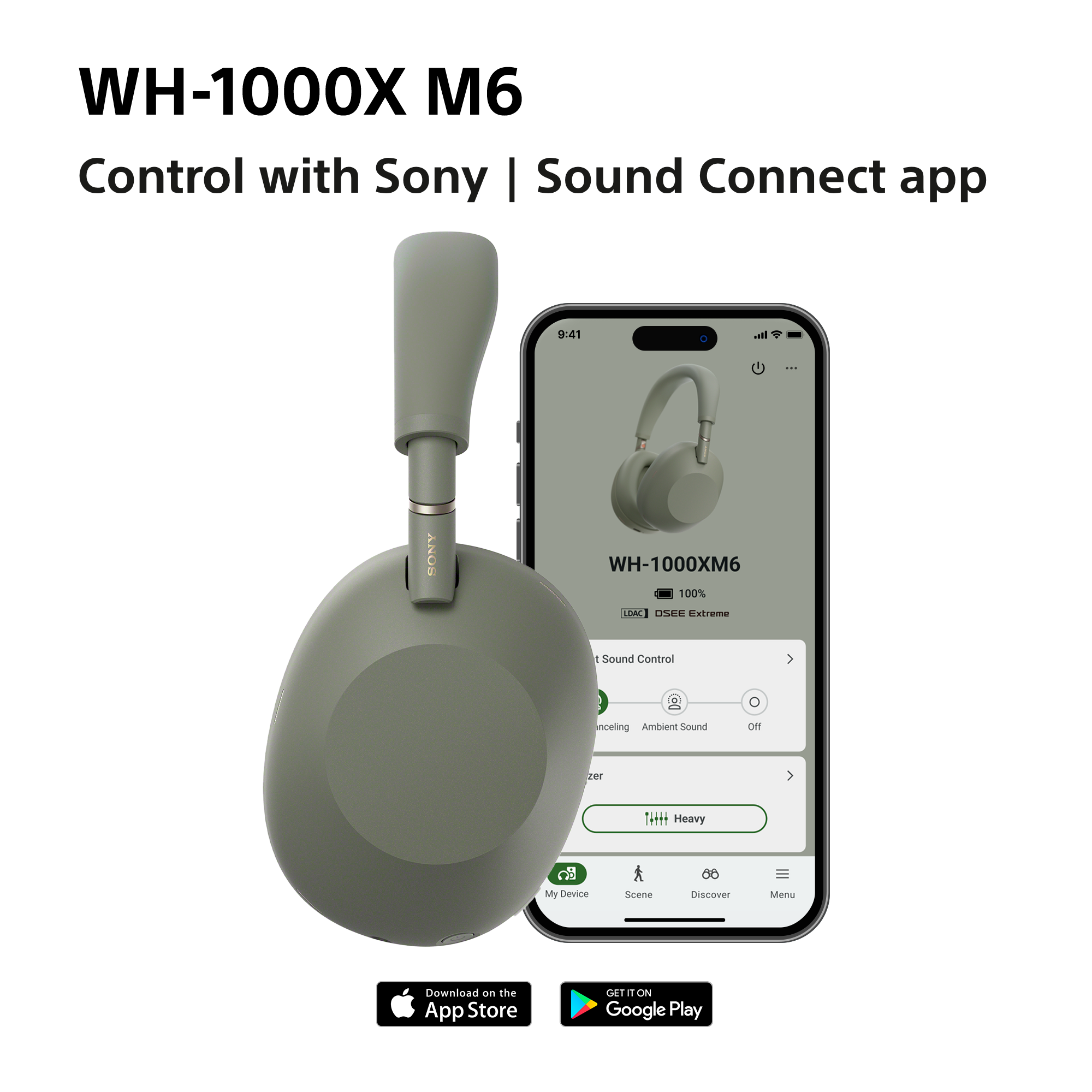 SONY WH-1000X M6, Over-ear Cuffie con tecnologia di cancellazione del rumore Bluetooth (Piegabile) Olive Gray