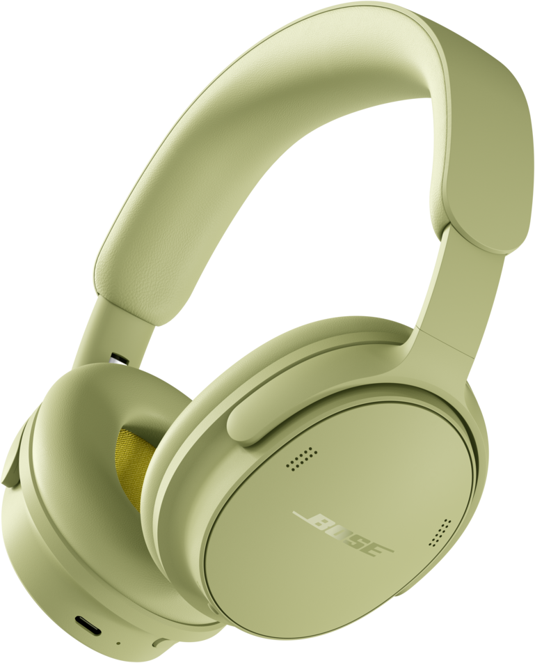 Casque supra-auriculaire Bose vert clair sur fond noir.