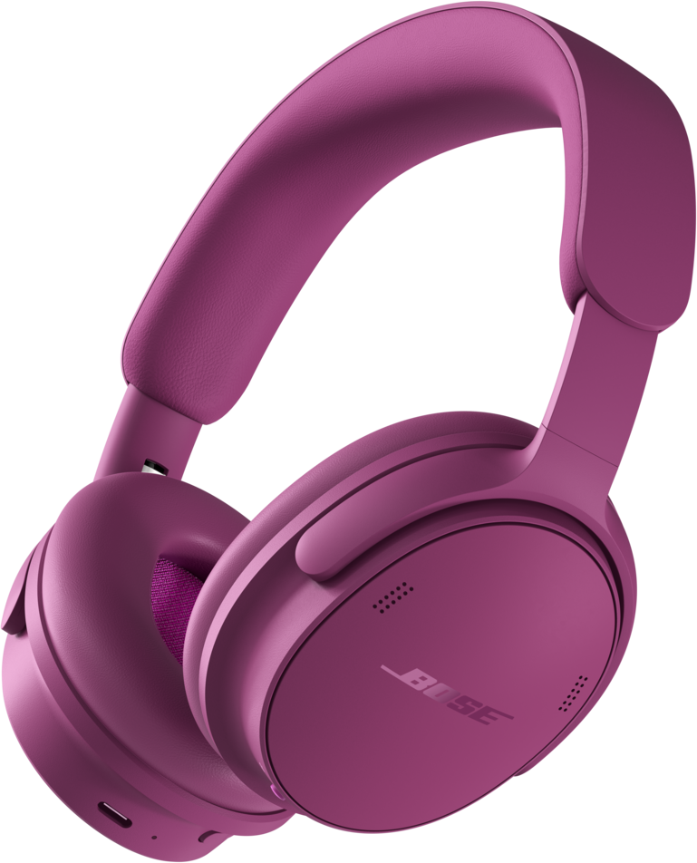 Casque supra-auriculaire Bose violet sur fond noir.
