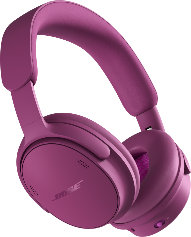 Casque supra-auriculaire Bose violet sur fond noir.