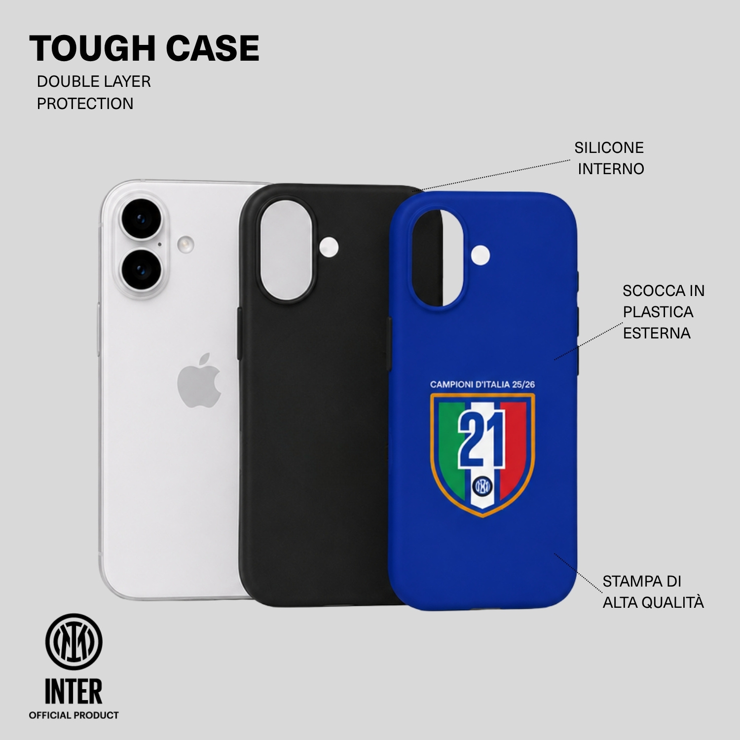 LA CASA DE LAS CARCASAS COVER UFFICIALE INTER PER IPHONE 16 COVER per Apple iPhone 16, Blu