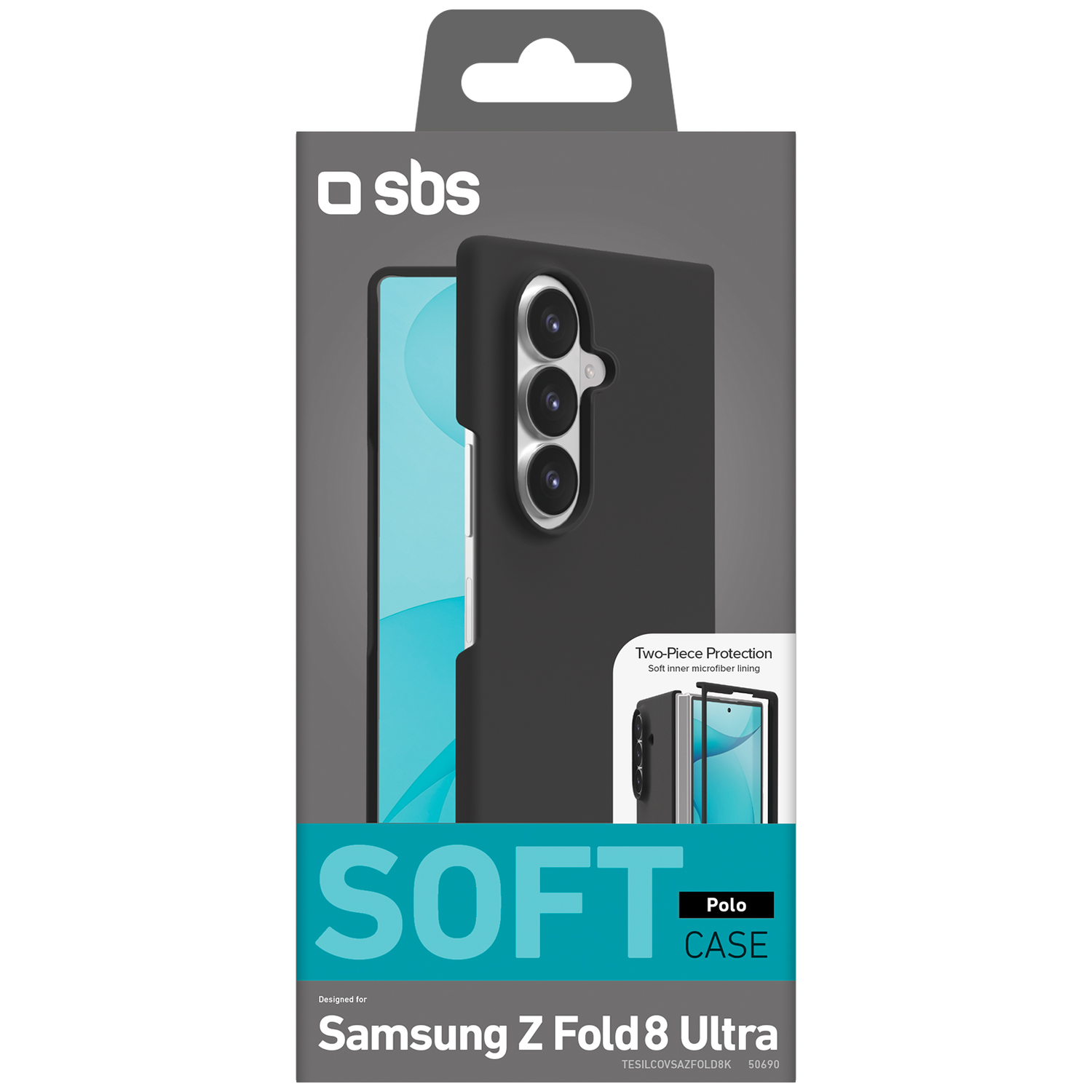 Emballage de l'étui souple SBS Polo noir pour Samsung Z Fold 8 Ultra.