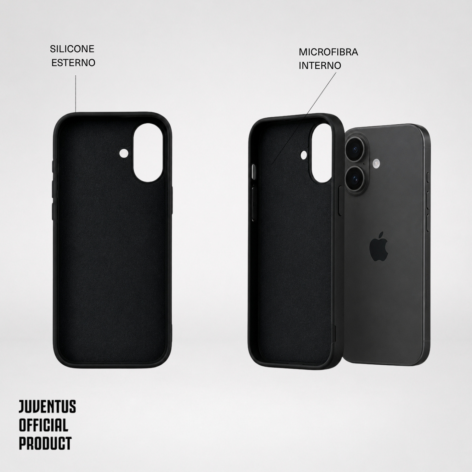 LA CASA DE LAS CARCASAS COVER UFFICIALE JUVENTUS PER IPHONE 16 COVER per Apple iPhone 16, Nero