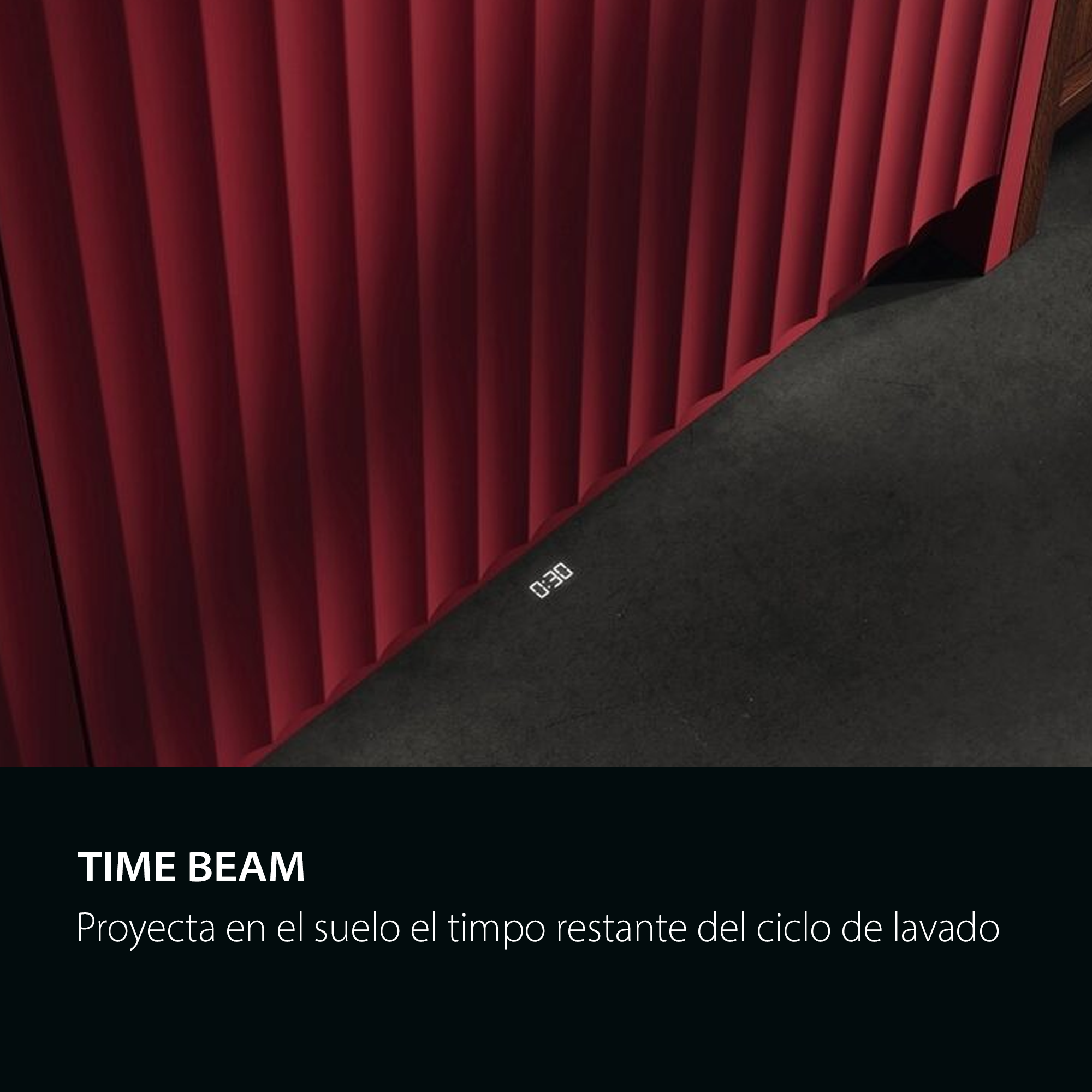 Frente de lamas rojas con una visualización de la hora proyectada en el suelo oscuro.