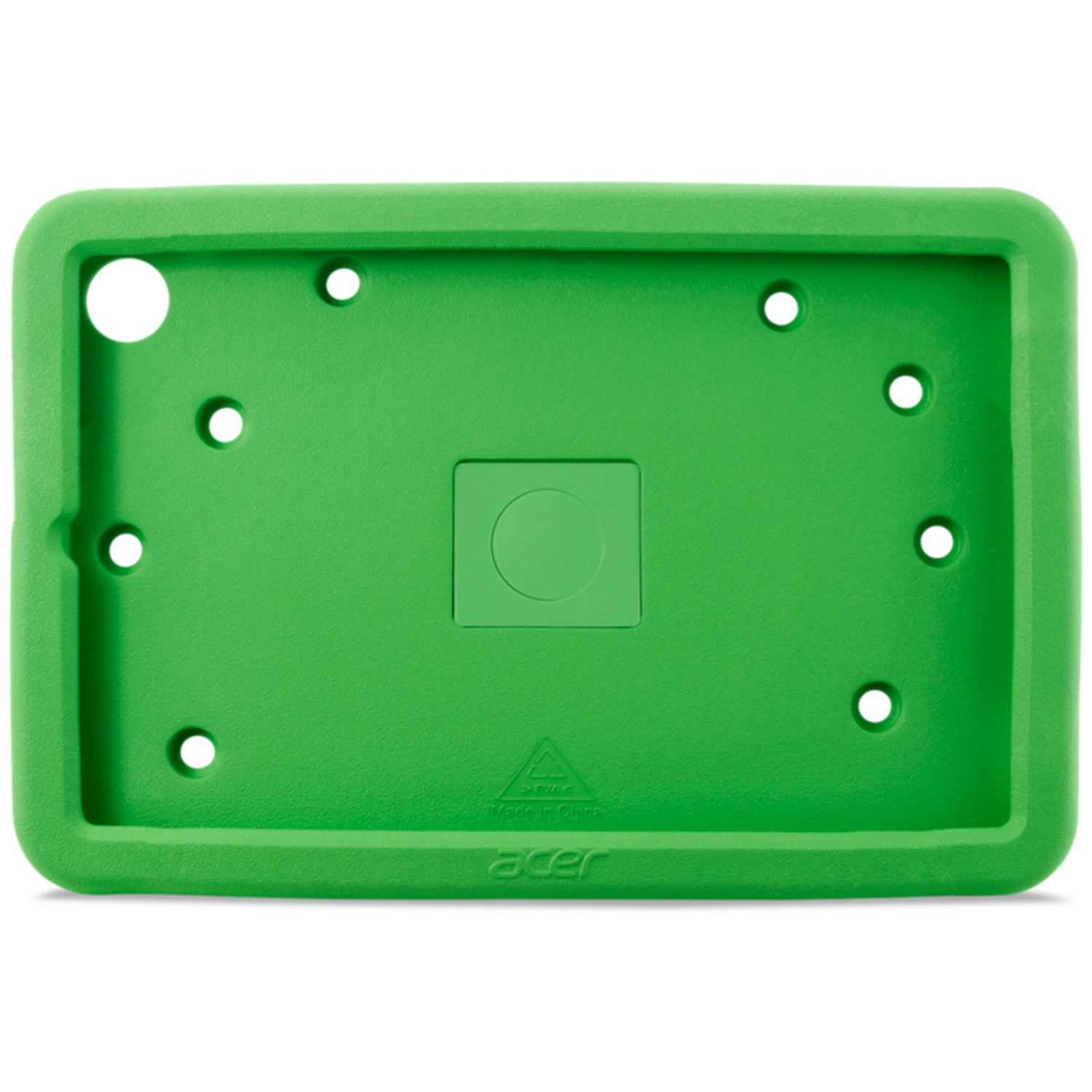 Groene EVA-schuim beschermende tablethoes met meerdere uitsparingen en een Acer-logo onderaan.