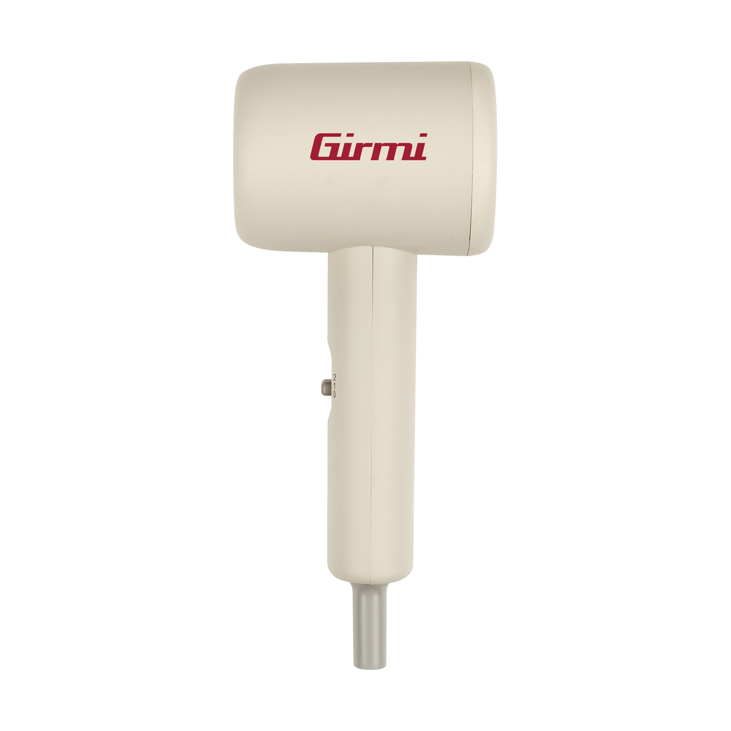 Un asciugacapelli Girmi color crema con logo rosso su sfondo bianco.