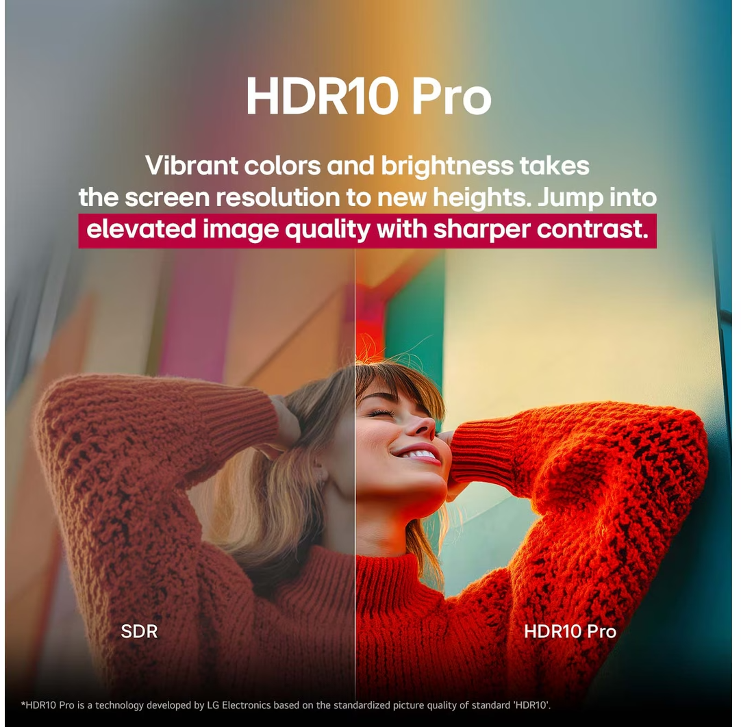SDR és HDR10 Pro összehasonlítás élénk színekkel és élesebb kontraszttal egy nő portréján.