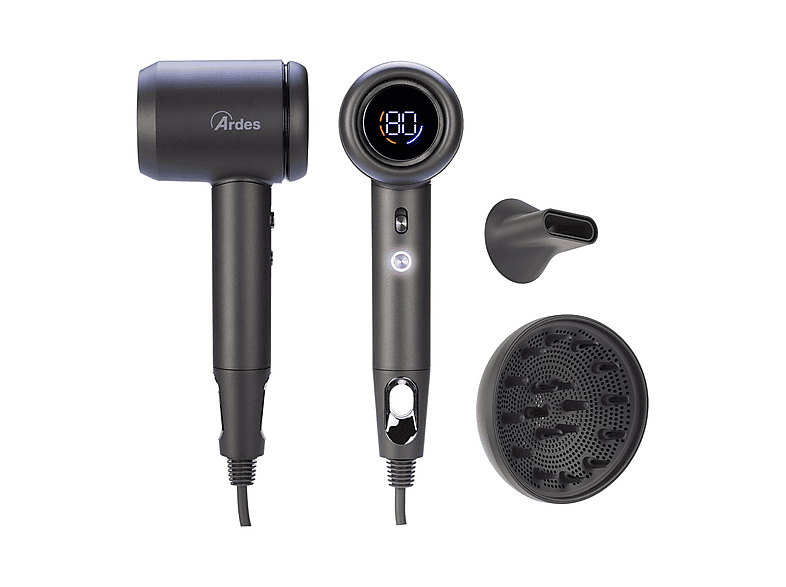 ASCIUGACAPELLI ARDES HAIR PRO D DIGITAL, Potenza 1800 W, Tipo di motore DC motor, Livelli temperatura 2, Tecnologia a ioni, Attacco diffusore