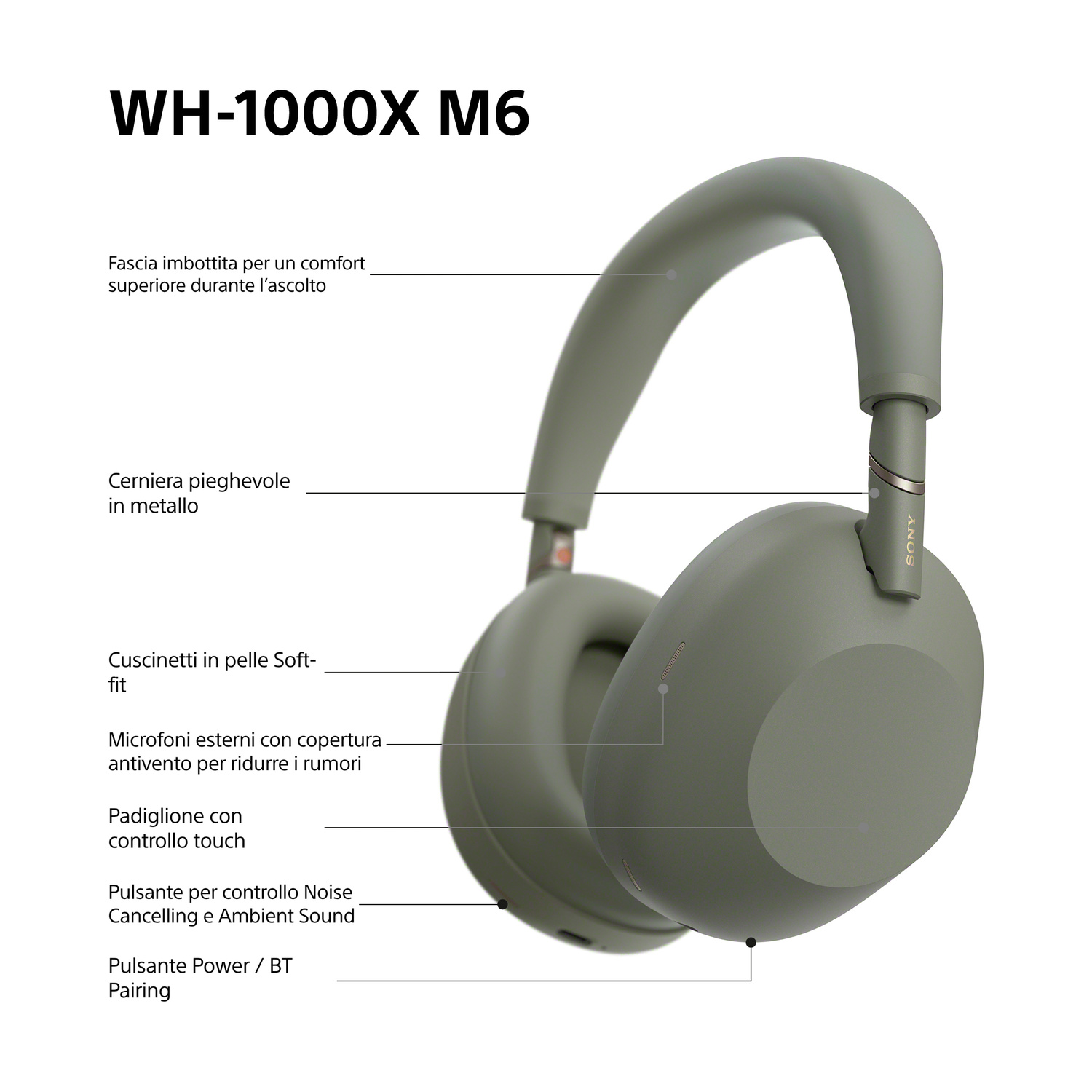 SONY WH-1000XM6 CUFFIE WIRELESS, OLIVE GREY