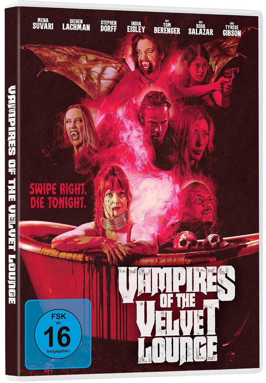 DVD-Cover von Vampires of the Velvet Lounge mit mehreren Vampiren, roten Lichtern und einer blutigen Badewanne.