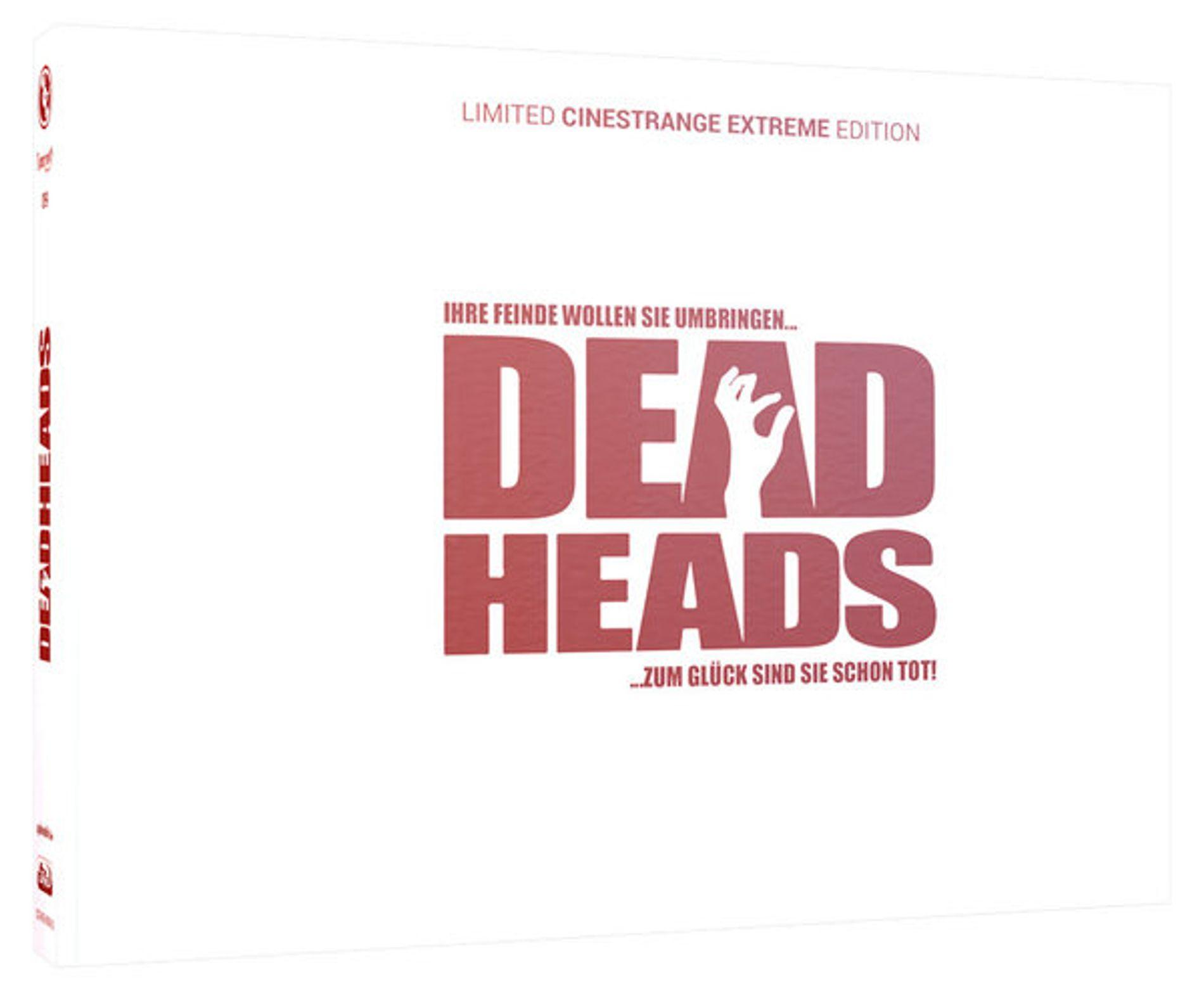 Weiße DVD-Box mit rotem Text 'DEAD HEADS' und deutschem Untertitel vor hellem Hintergrund.