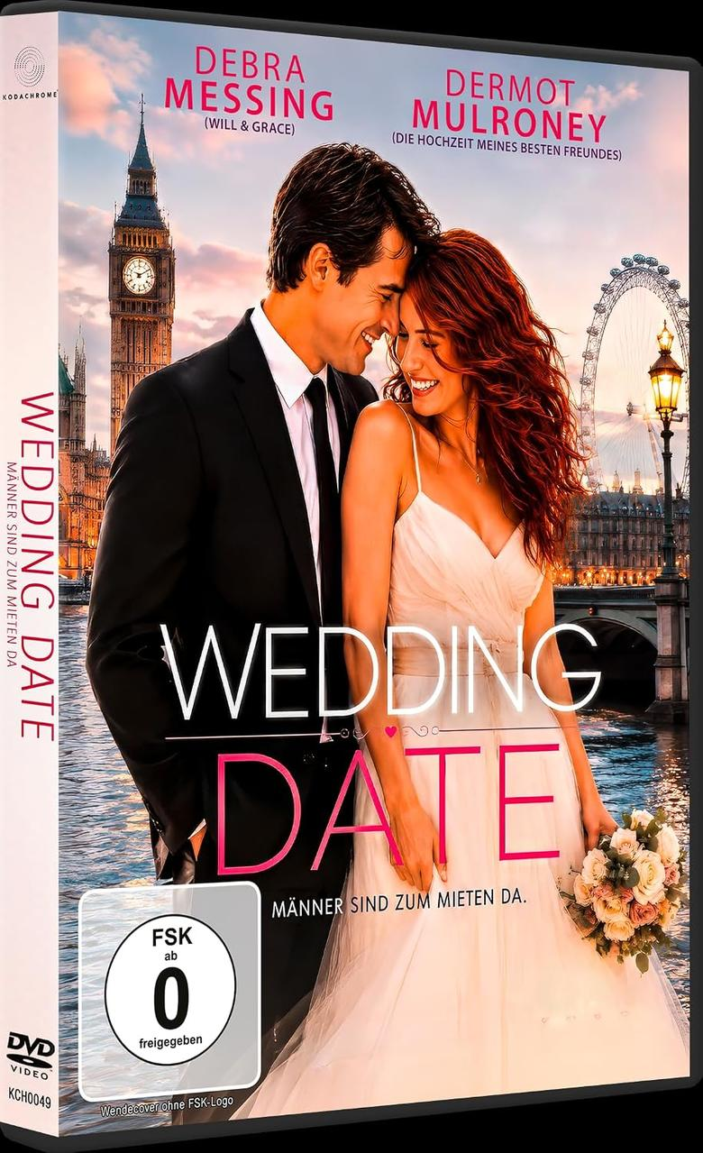 DVD-Cover des Films The Wedding Date mit Debra Messing und Dermot Mulroney vor Londoner Kulisse.