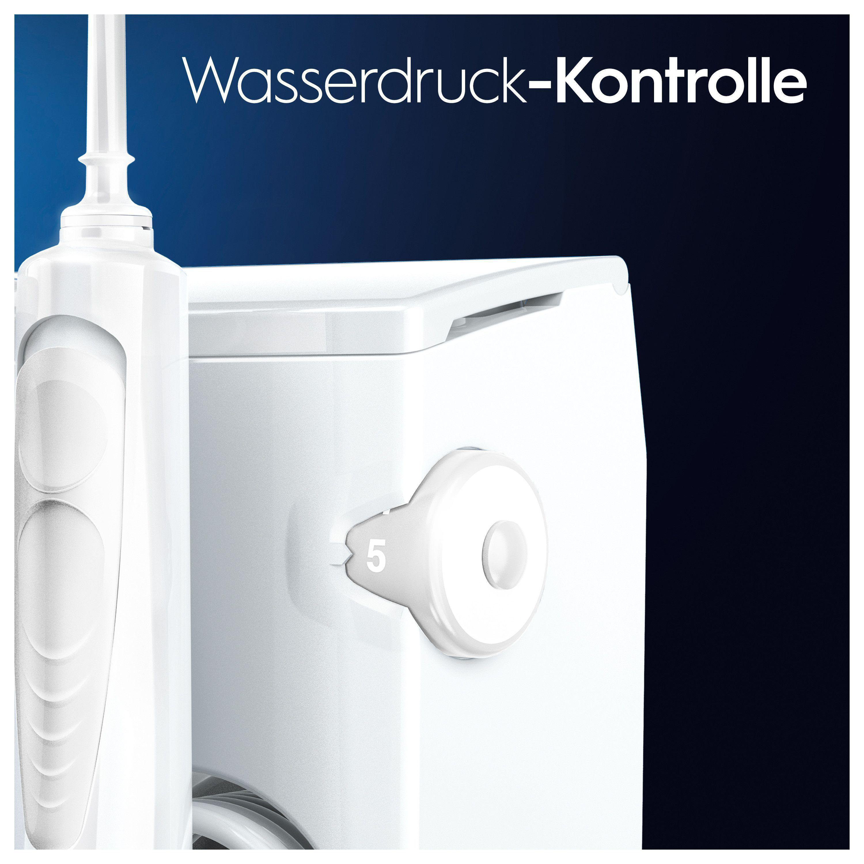 Wasserdruck-Kontrolle: weißes Gerät mit Regler auf Stufe 5.