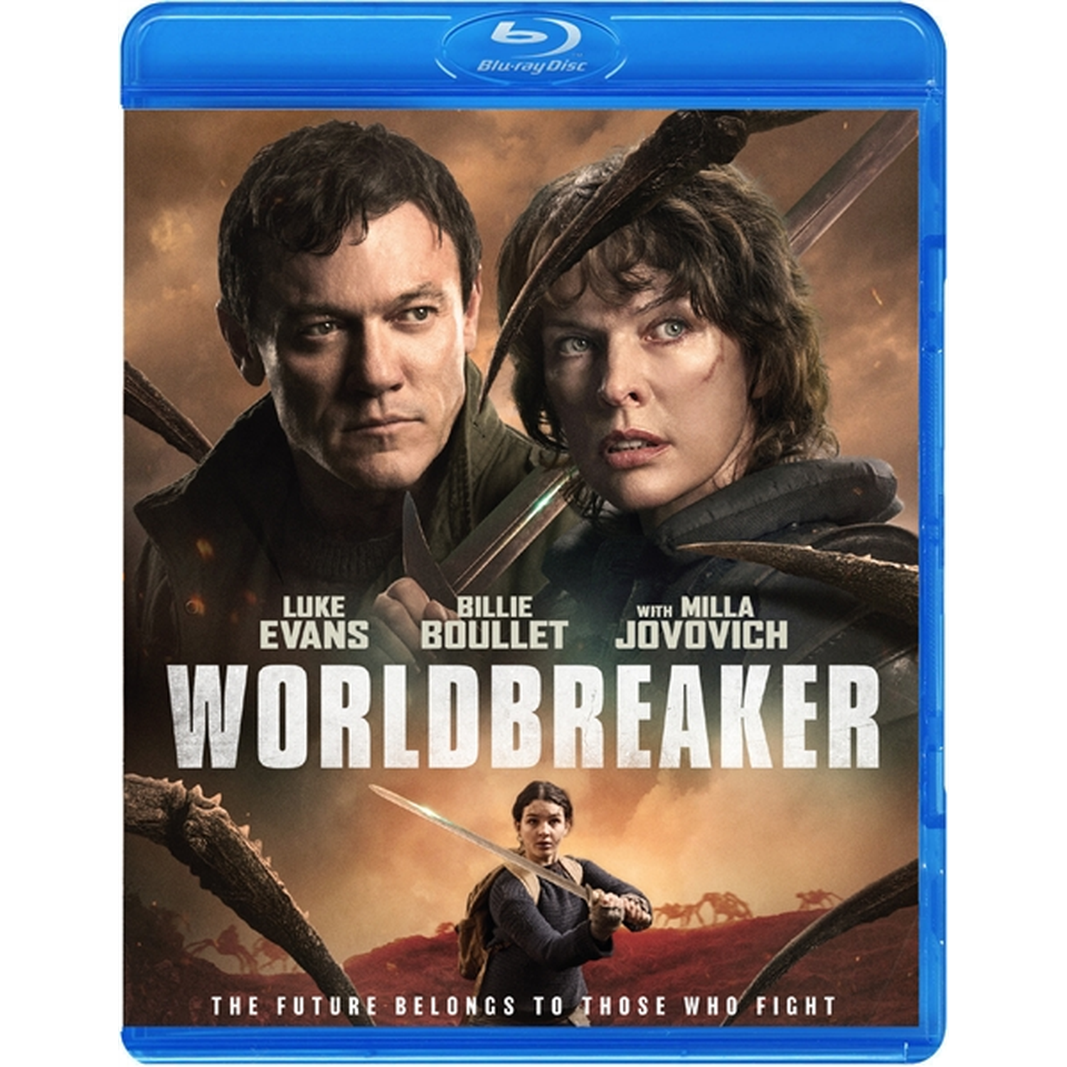 Blu-ray hoes van de film Worldbreaker met Luke Evans en Milla Jovovich in een verwoeste wereld.