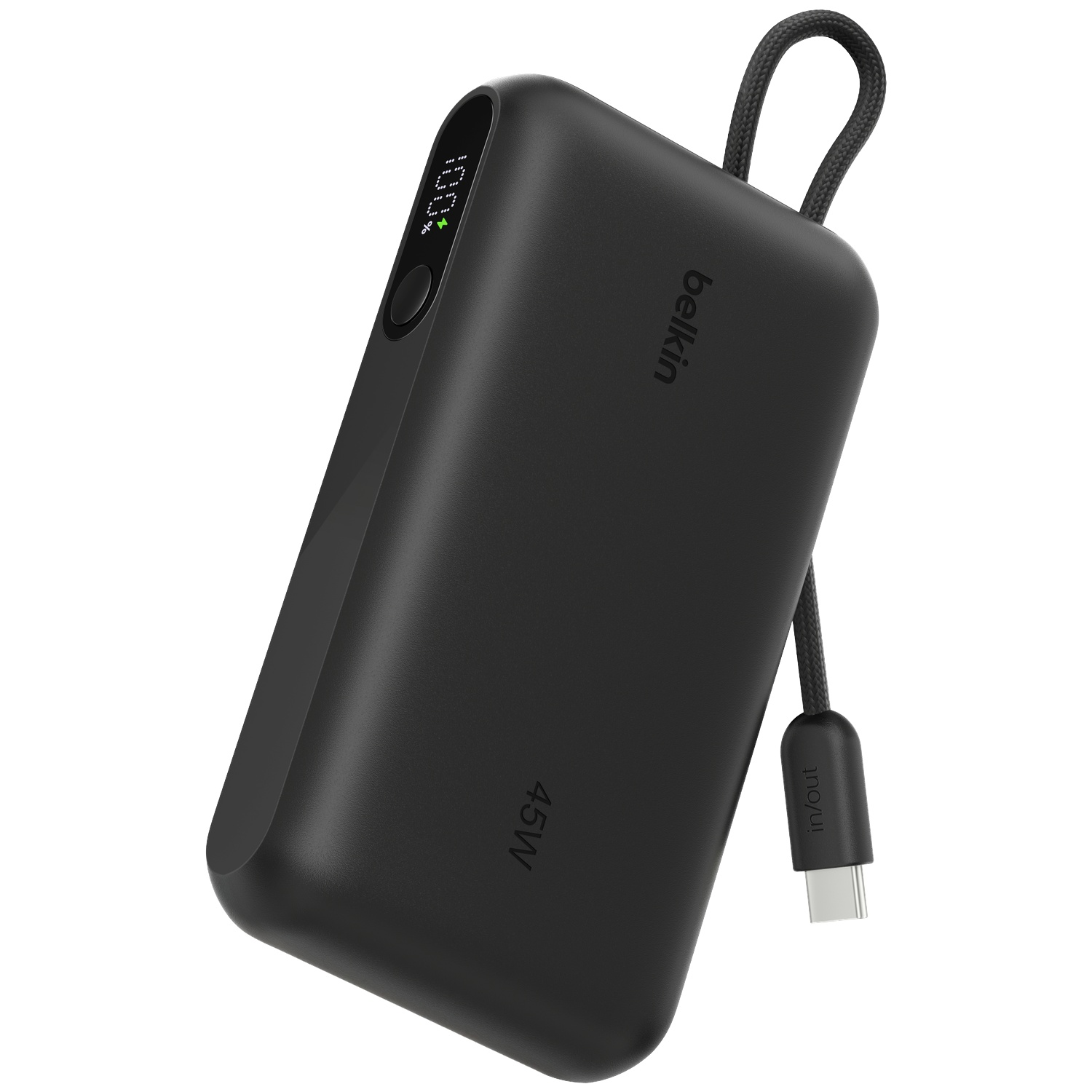 BELKIN BoostCharge 10.000 mAh – 45W PD – Met Display & Geïntegreerde Kabel (USB-A + USB-C) Powerbank Zwart