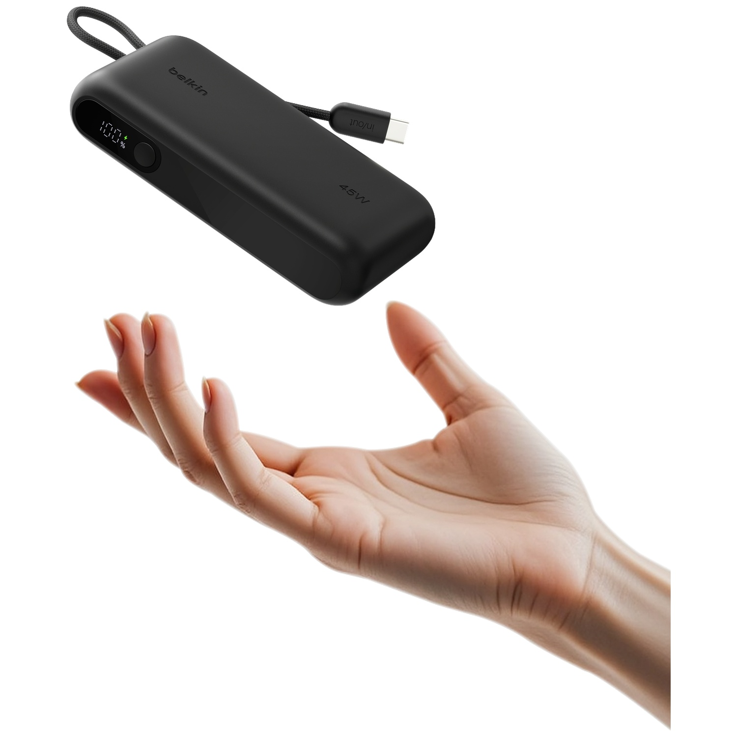 BELKIN BoostCharge 10.000 mAh – 45W PD – Met Display & Geïntegreerde Kabel (USB-A + USB-C) Powerbank Zwart