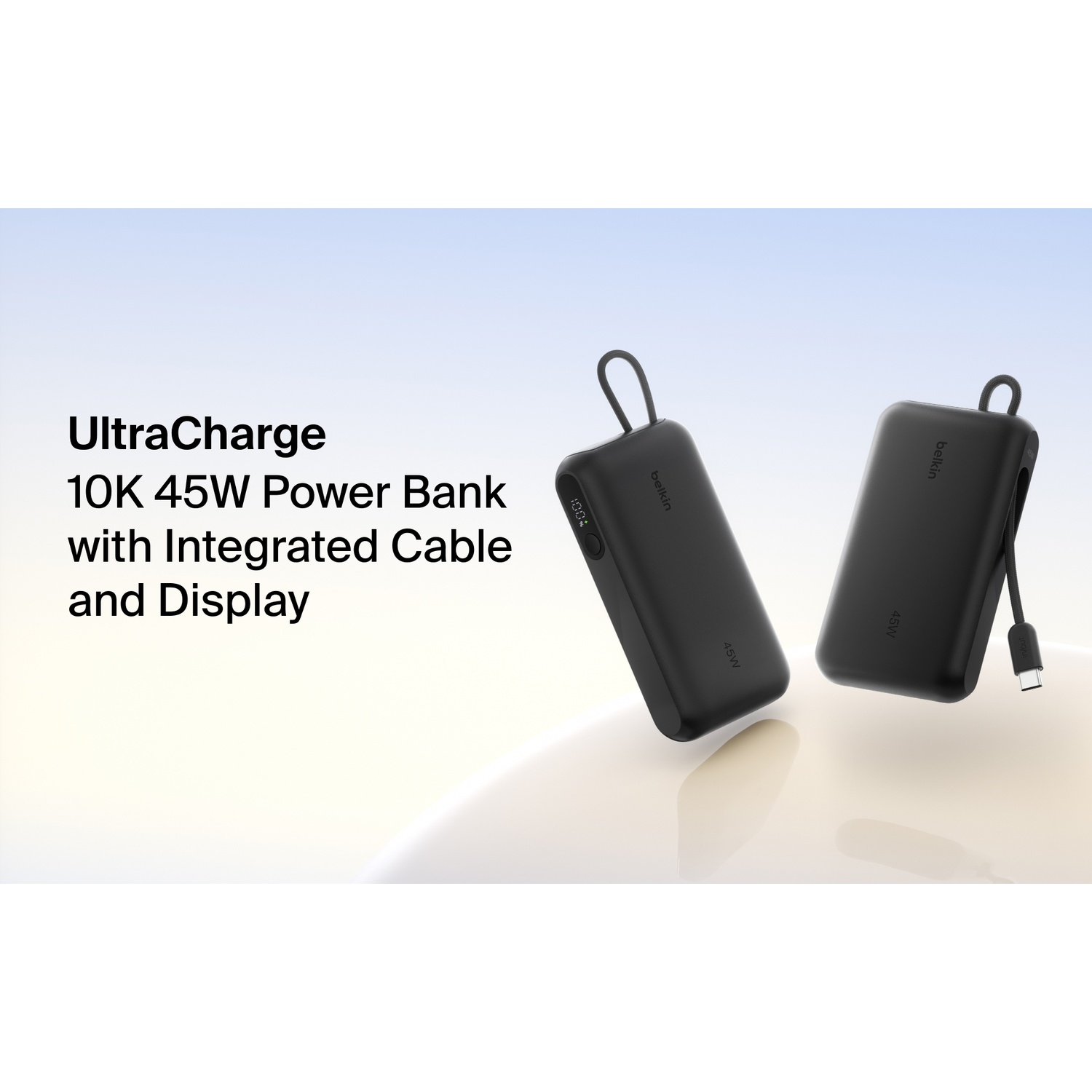 BELKIN BoostCharge 10.000 mAh – 45W PD – Met Display & Geïntegreerde Kabel (USB-A + USB-C) Powerbank Zwart