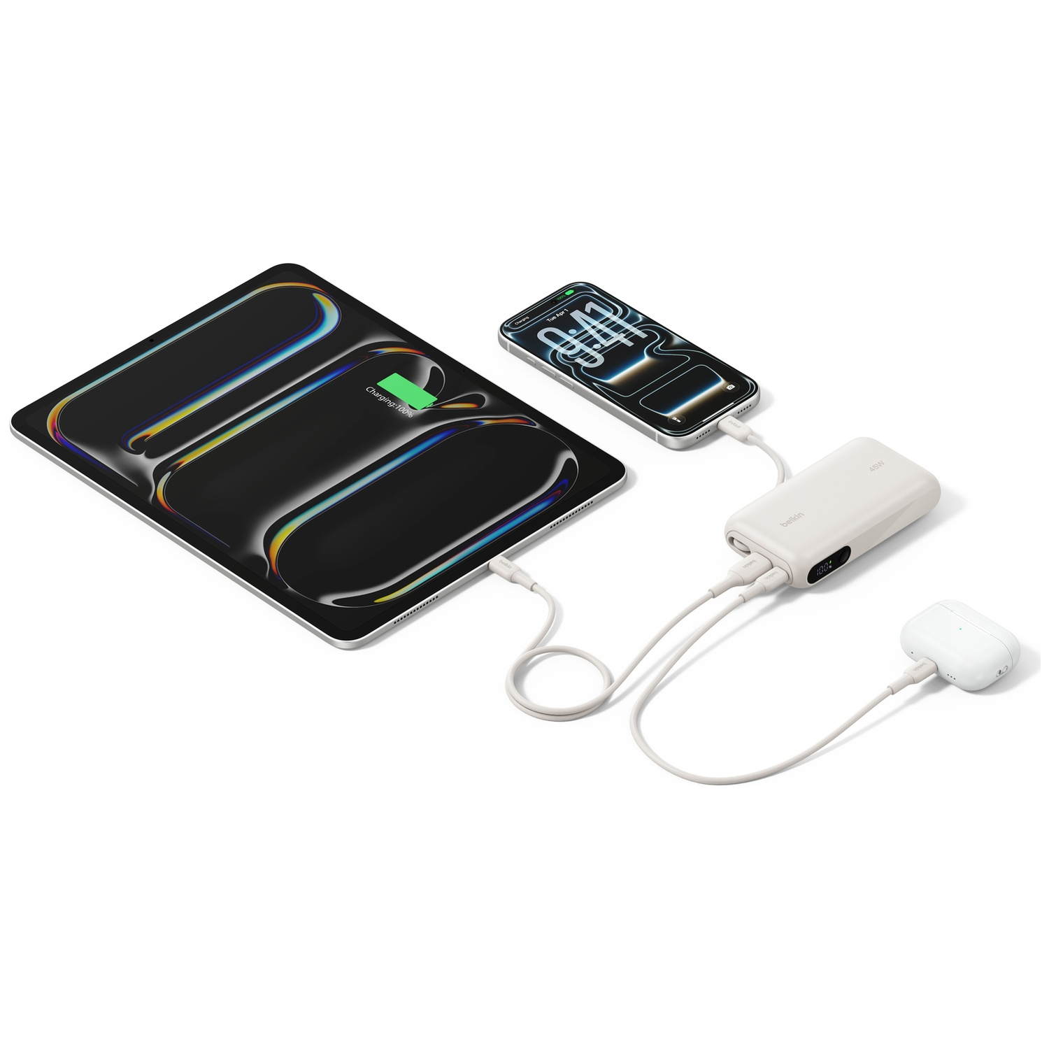 BELKIN BoostCharge 10.000 mAh – 45W PD – Met Display & Geïntegreerde Kabel (USB-A + USB-C) Powerbank Beige