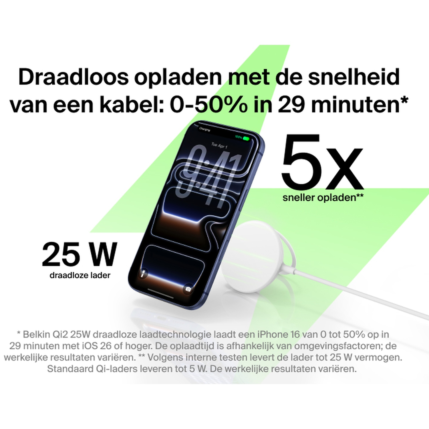 BELKIN BoostCharge Draadloze Oplader Qi2 25W Pad - Wit