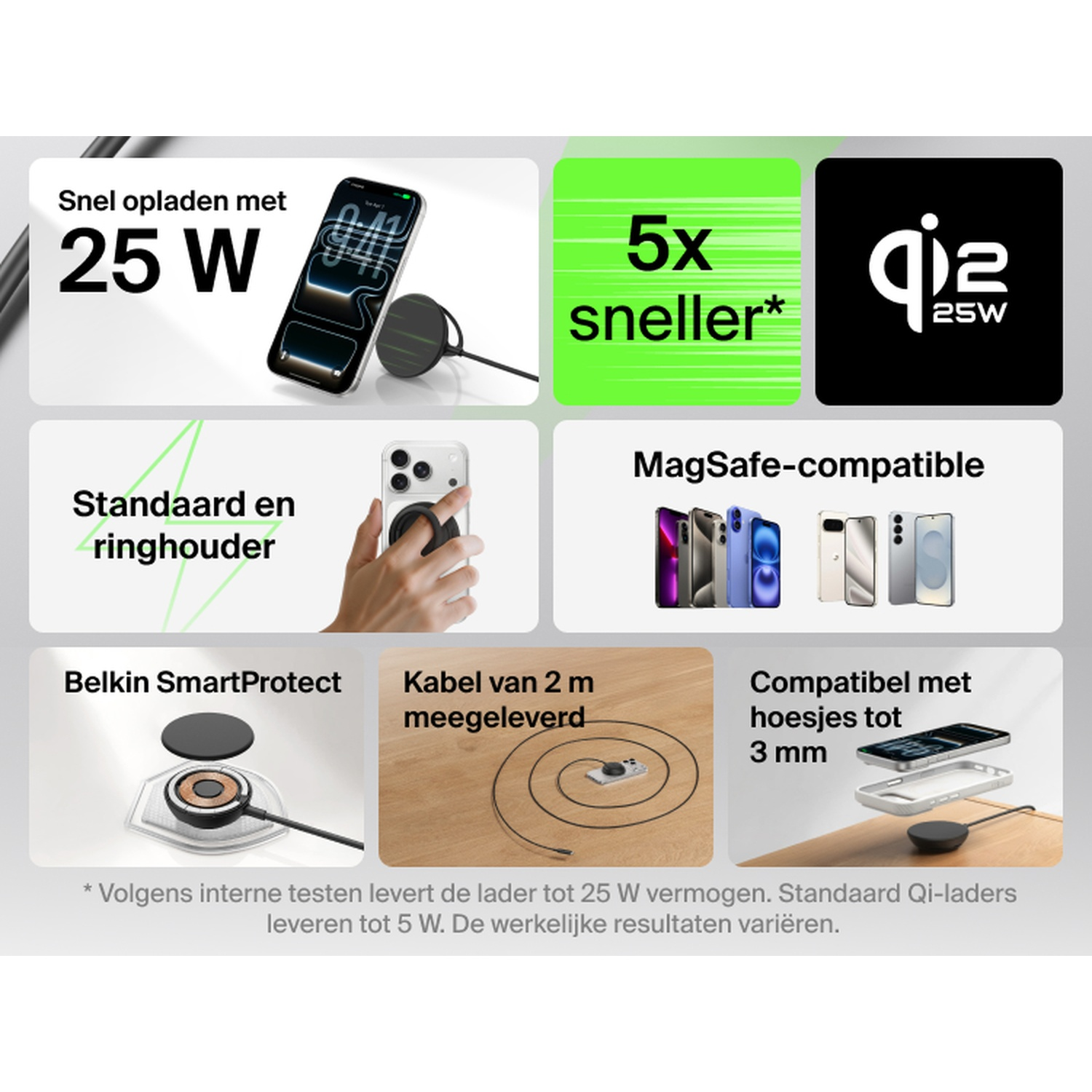 BELKIN BoostCharge Draadloze Oplader Qi2 25W met Standaard - Zwart