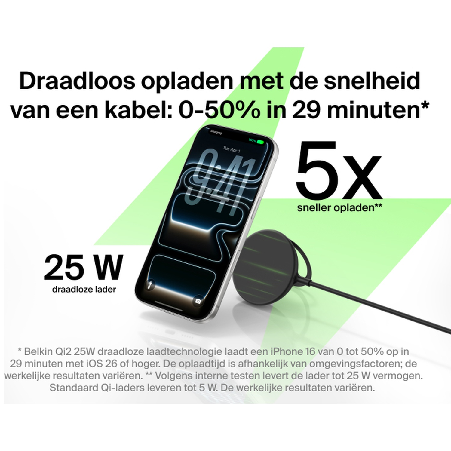 BELKIN BoostCharge Draadloze Oplader Qi2 25W met Standaard - Zwart