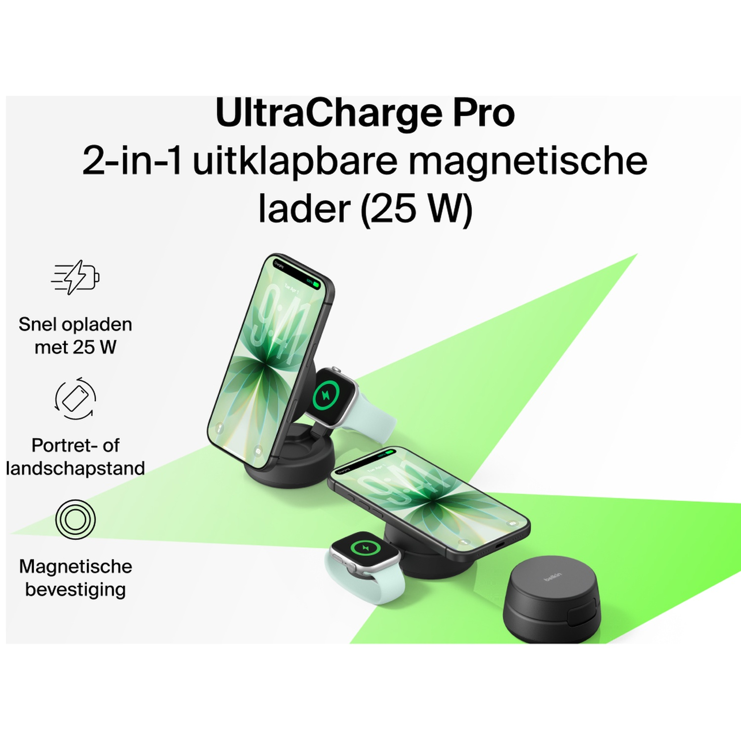 BELKIN BoostCharge Pro 2-in-1 Draadloze Oplader Qi2 25W - Grijs