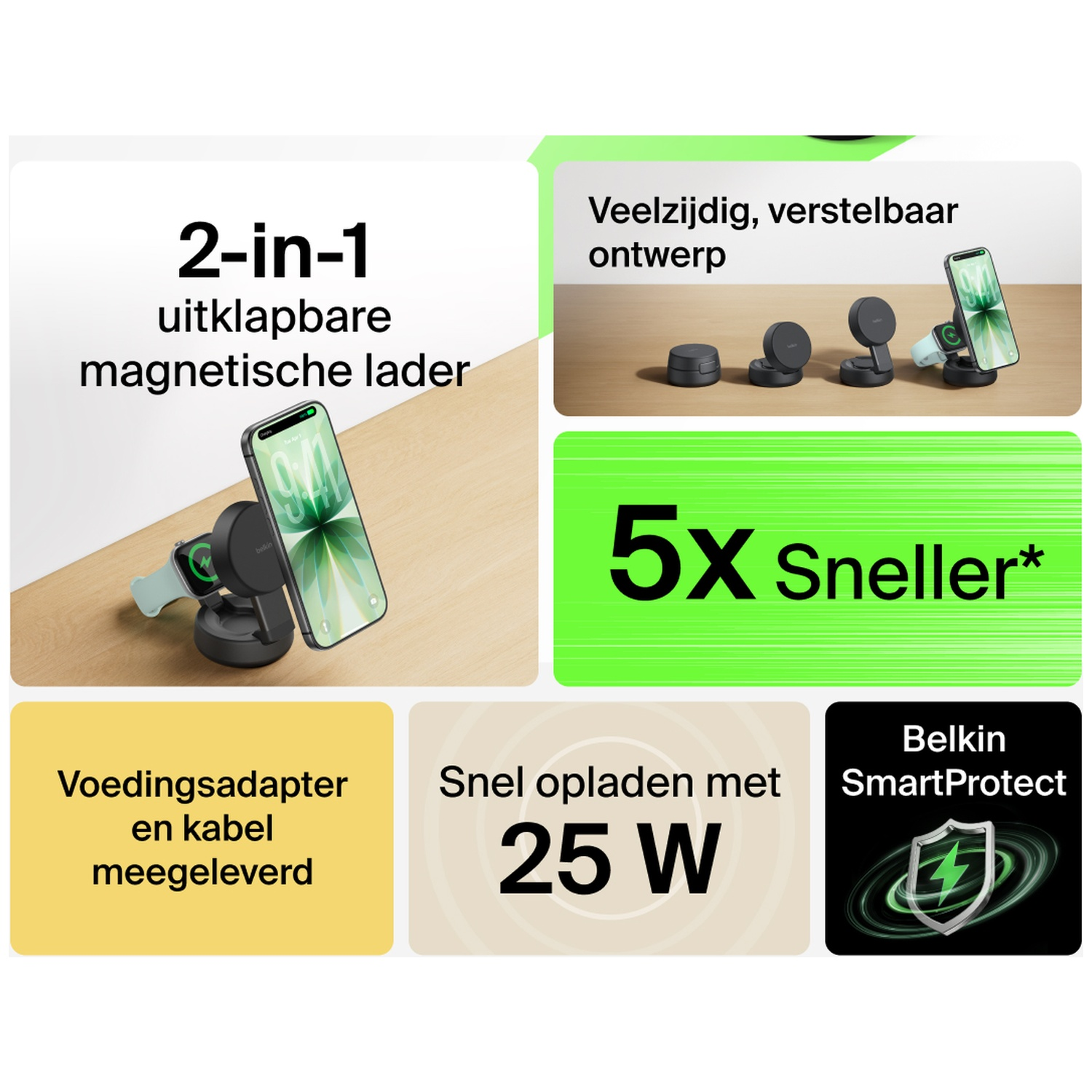 BELKIN BoostCharge Pro 2-in-1 Draadloze Oplader Qi2 25W - Grijs
