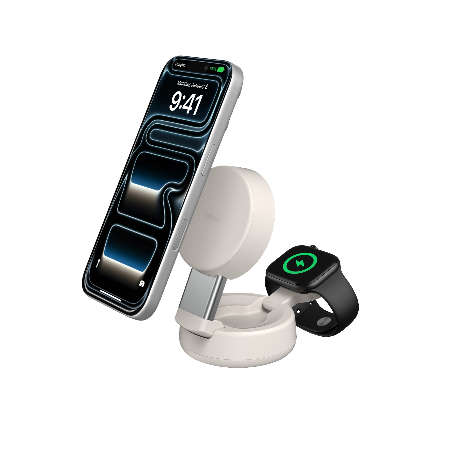 BELKIN Chargeur sans fil 2-en-1 BoostCharge Pro Qi2 25 W - Beige