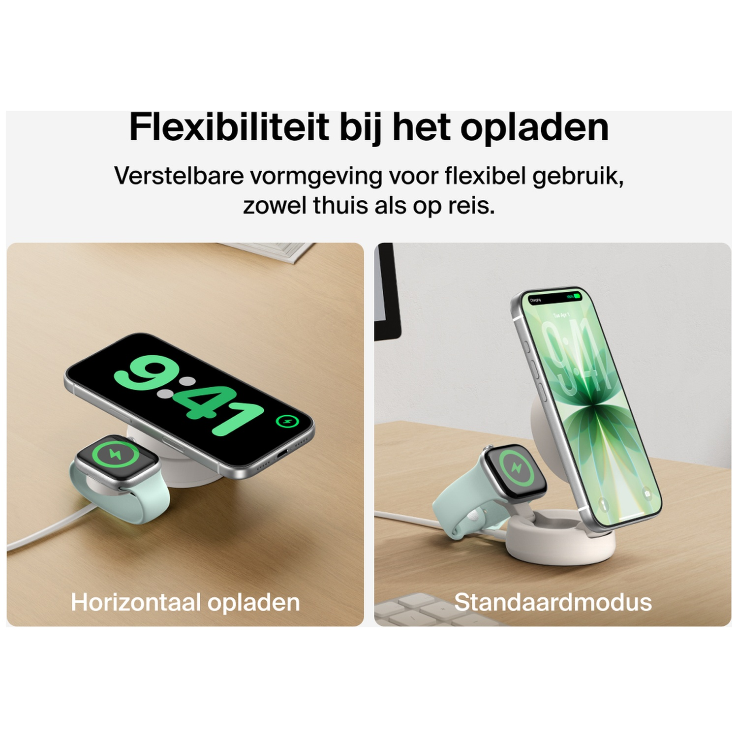 BELKIN BoostCharge Pro 2-in-1 Draadloze Oplader Qi2 25W - Beige
