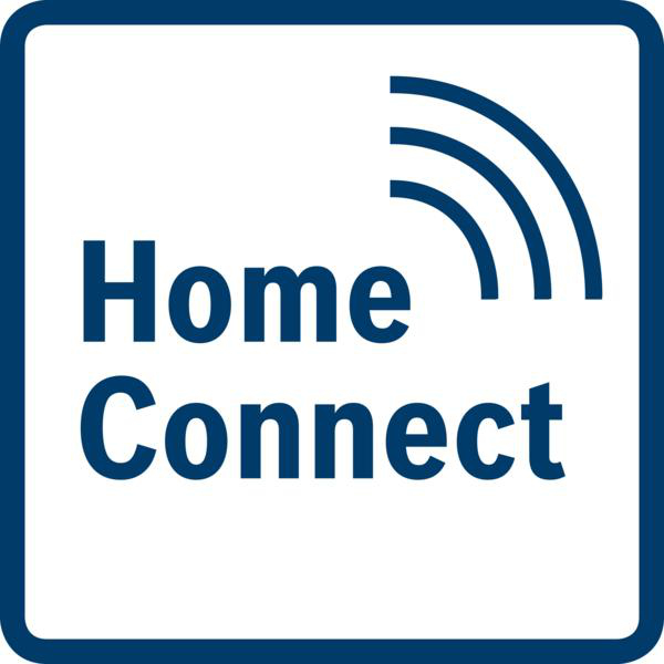 Das blau-weiße Home-Connect-Logo mit dem Schriftzug und drei Signalwellen in einem abgerundeten Quadrat.