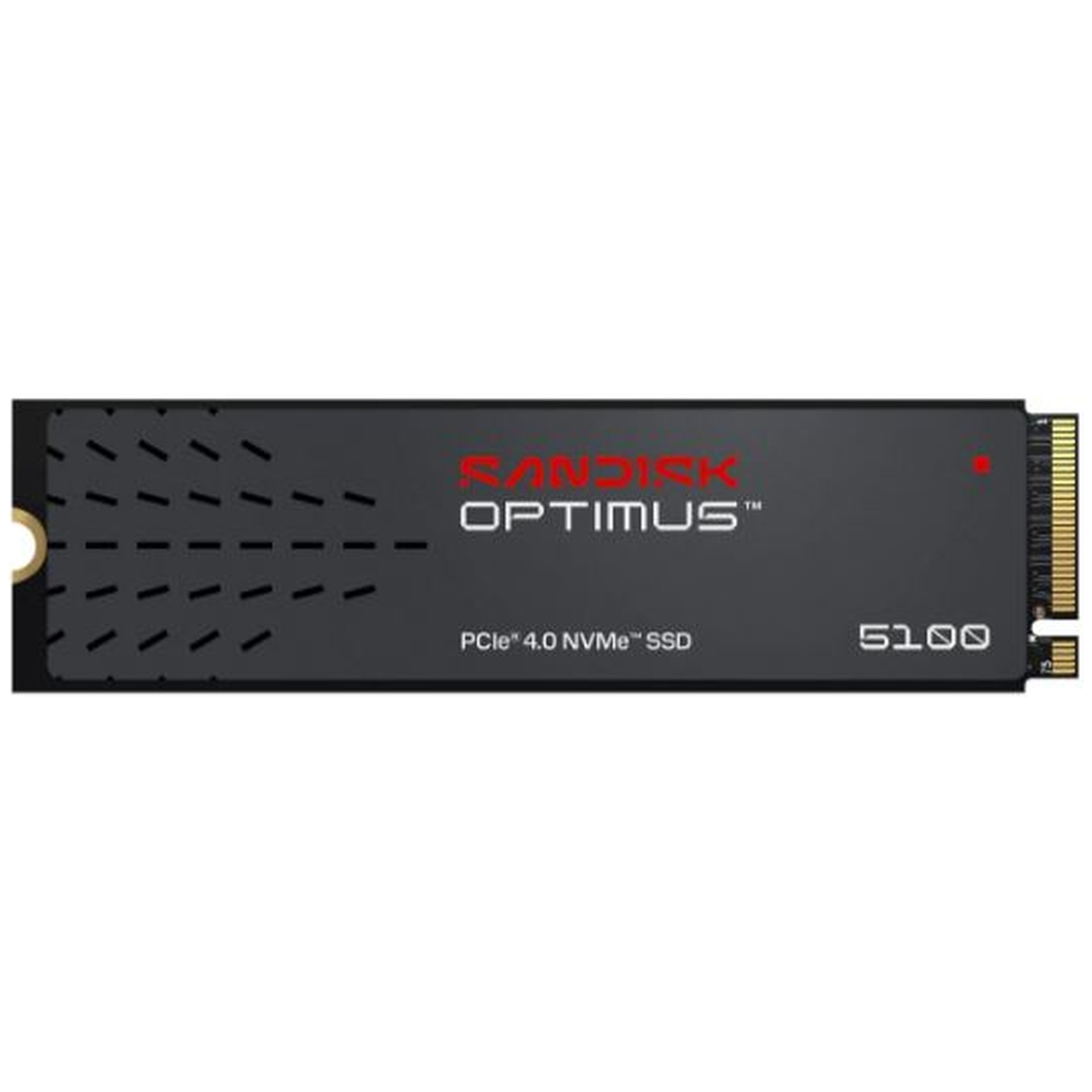 SSD NVMe PCIe 4.0 SanDisk Optimus 5100 noir avec des accents rouges et blancs.