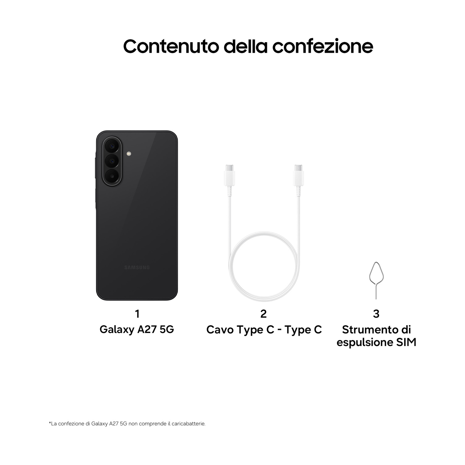Contenuto: smartphone, cavo Type-C e spilla per estrazione SIM.