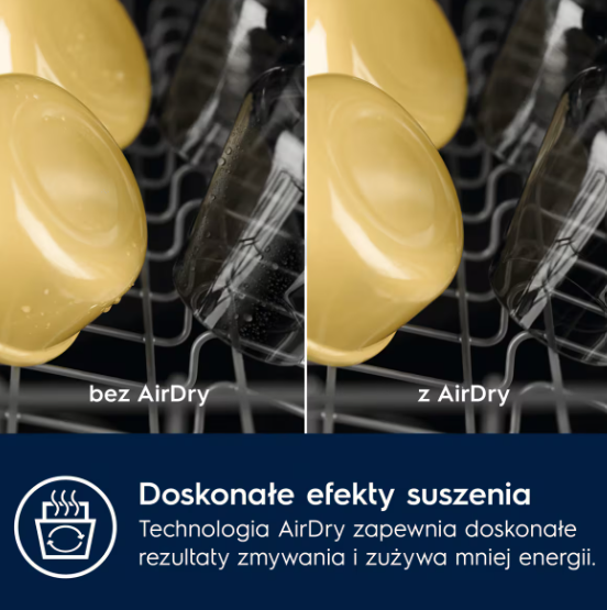 Porównanie plastikowych pojemników w zmywarce z technologią AirDry i bez niej dla lepszych efektów suszenia.