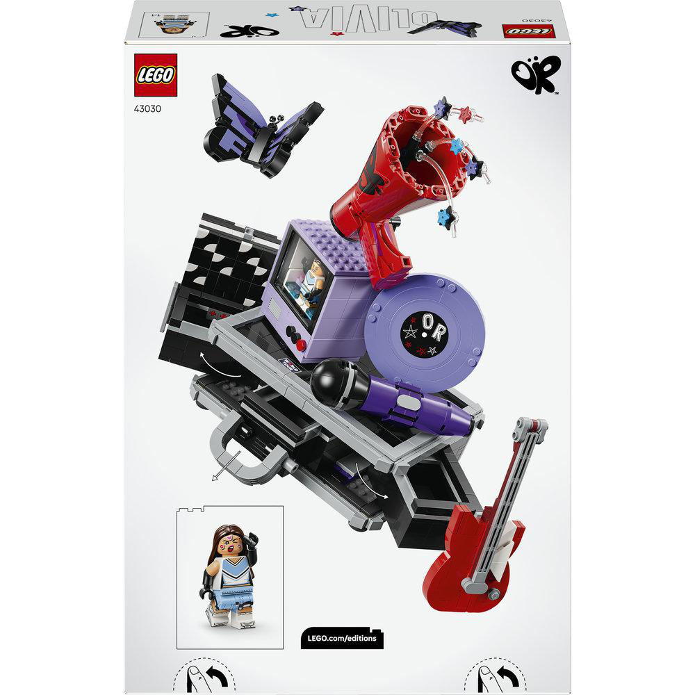LEGO Olivia Set mit Gitarre, Mikrofon und Lautsprechern in Form eines Koffers.