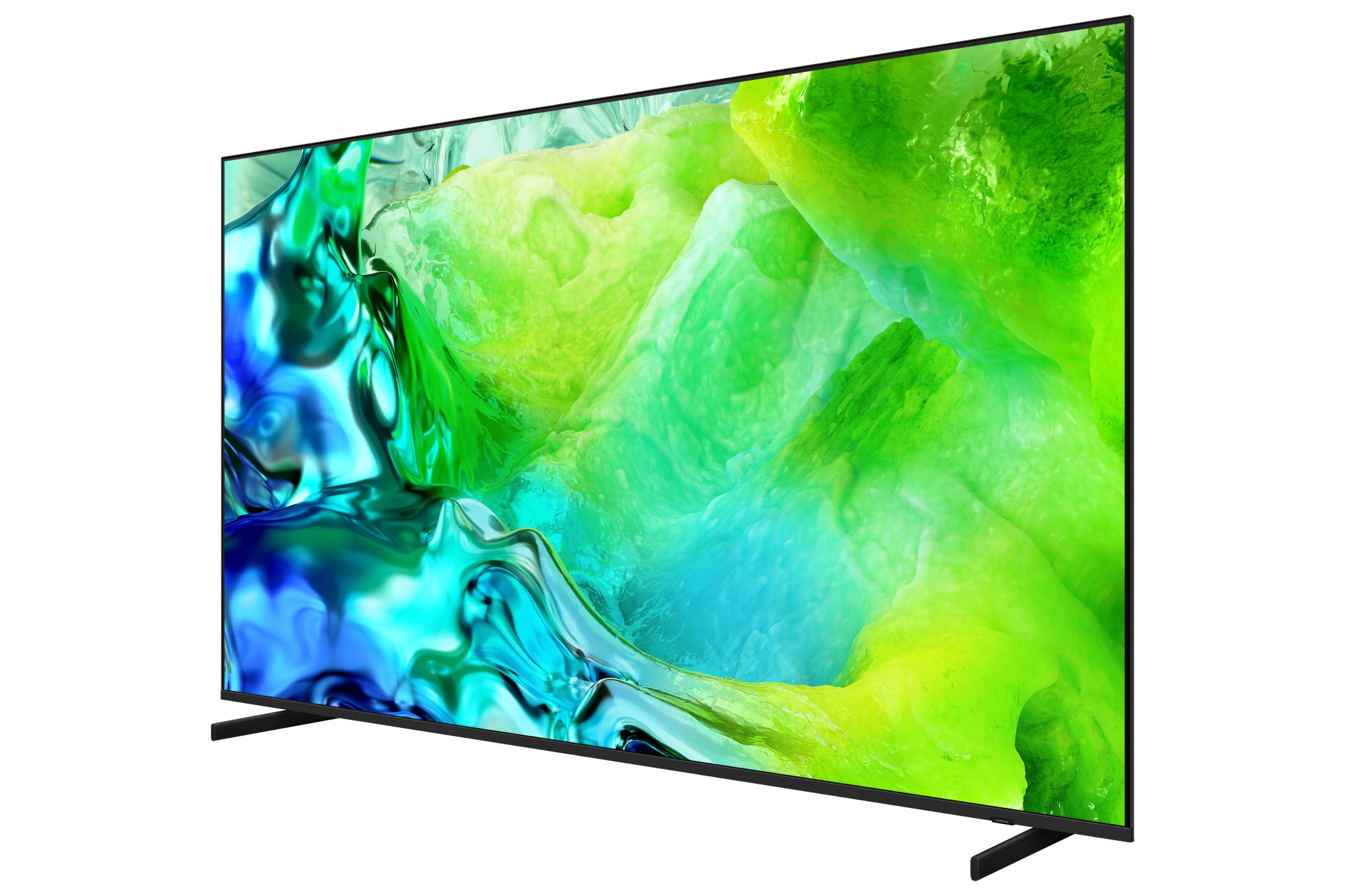 Televisor de pantalla plana con marco negro muestra una imagen abstracta verde.