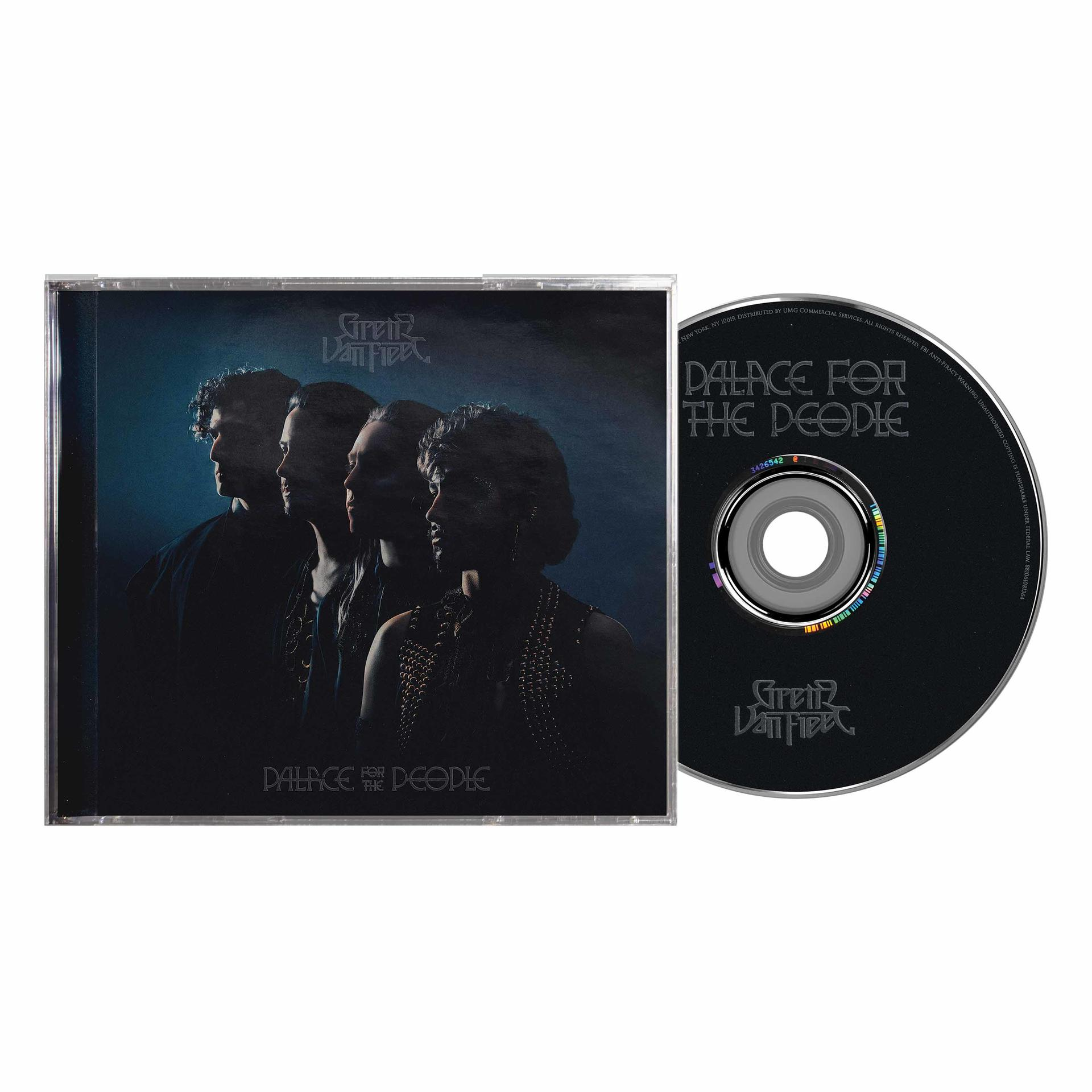Ein CD-Albumcover zeigt vier Bandmitglieder im Profil mit dem Titel Palace for the People.