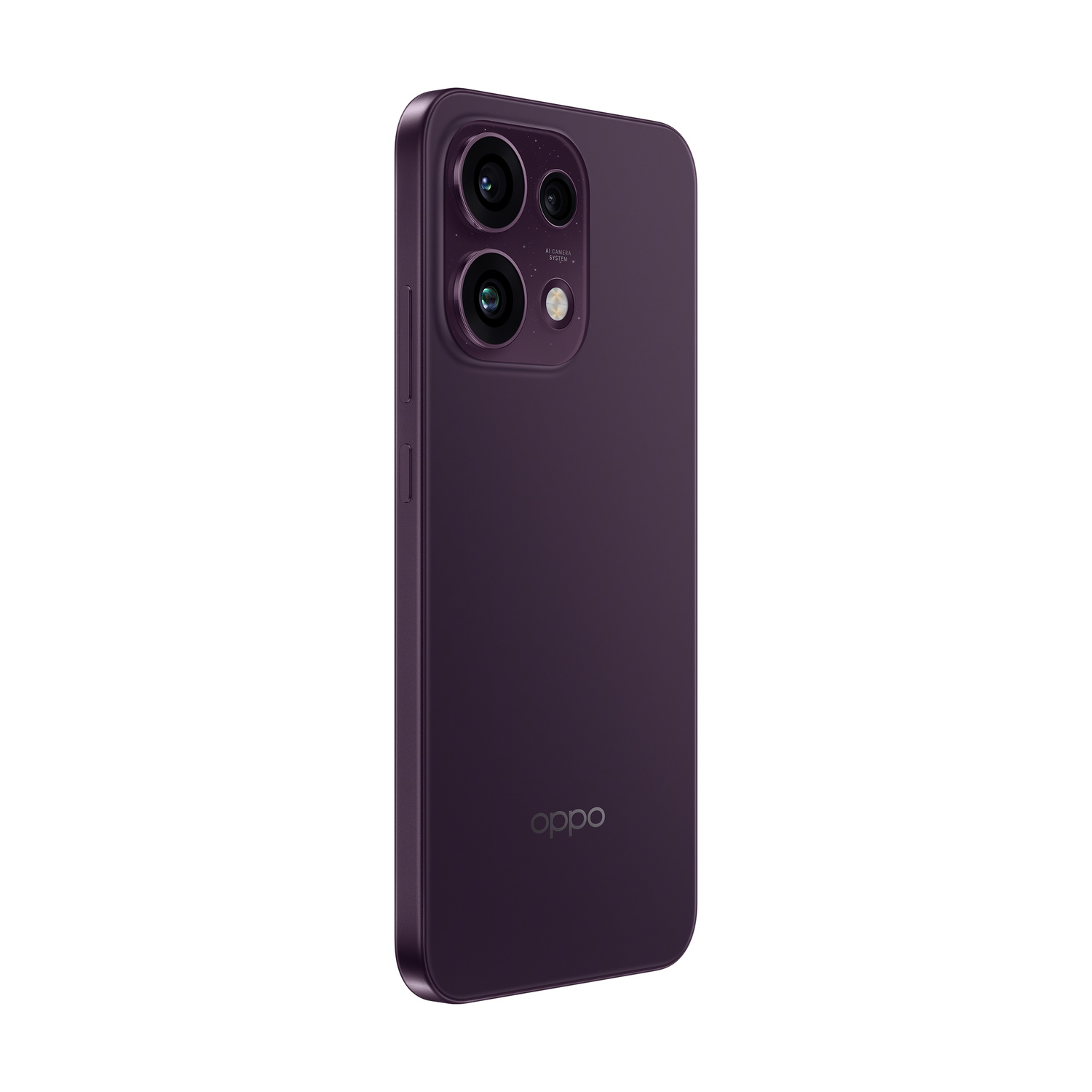 Retro di uno smartphone Oppo viola con due fotocamere e il logo del marchio.