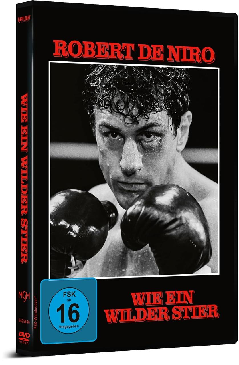 DVD-Cover des Films "Wie ein wilder Stier" mit Robert De Niro als Boxer.
