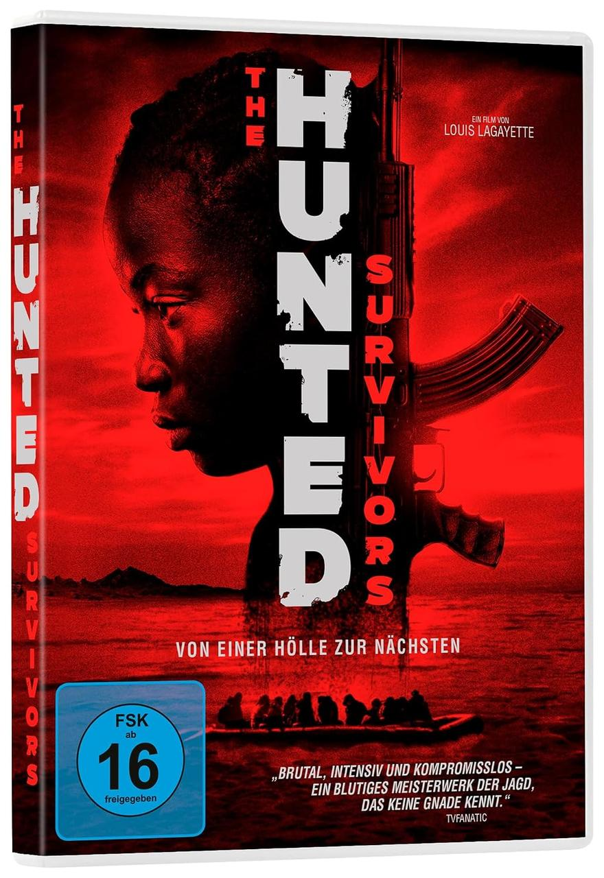 DVD-Cover von The Hunted mit dem Gesicht einer Person, einer Waffe und rotem Hintergrund.